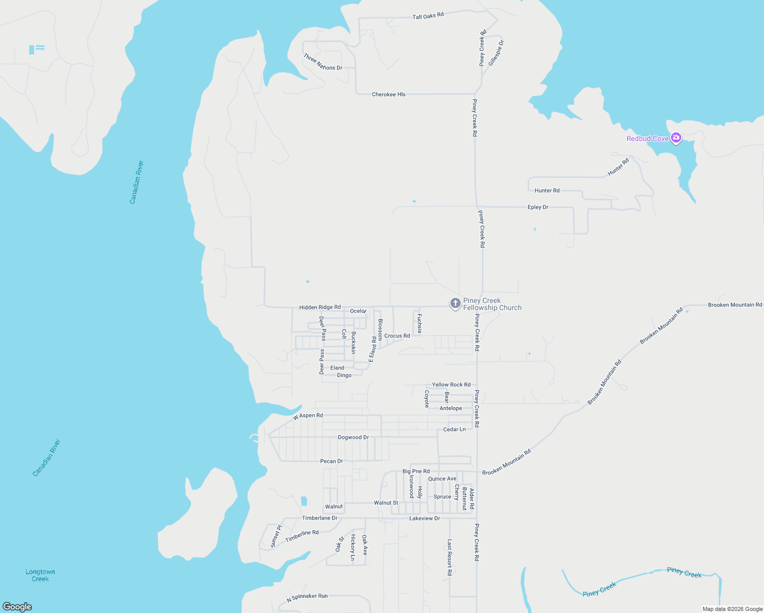 map of restaurants, bars, coffee shops, grocery stores, and more near Hidden Ridge Road in Stigler