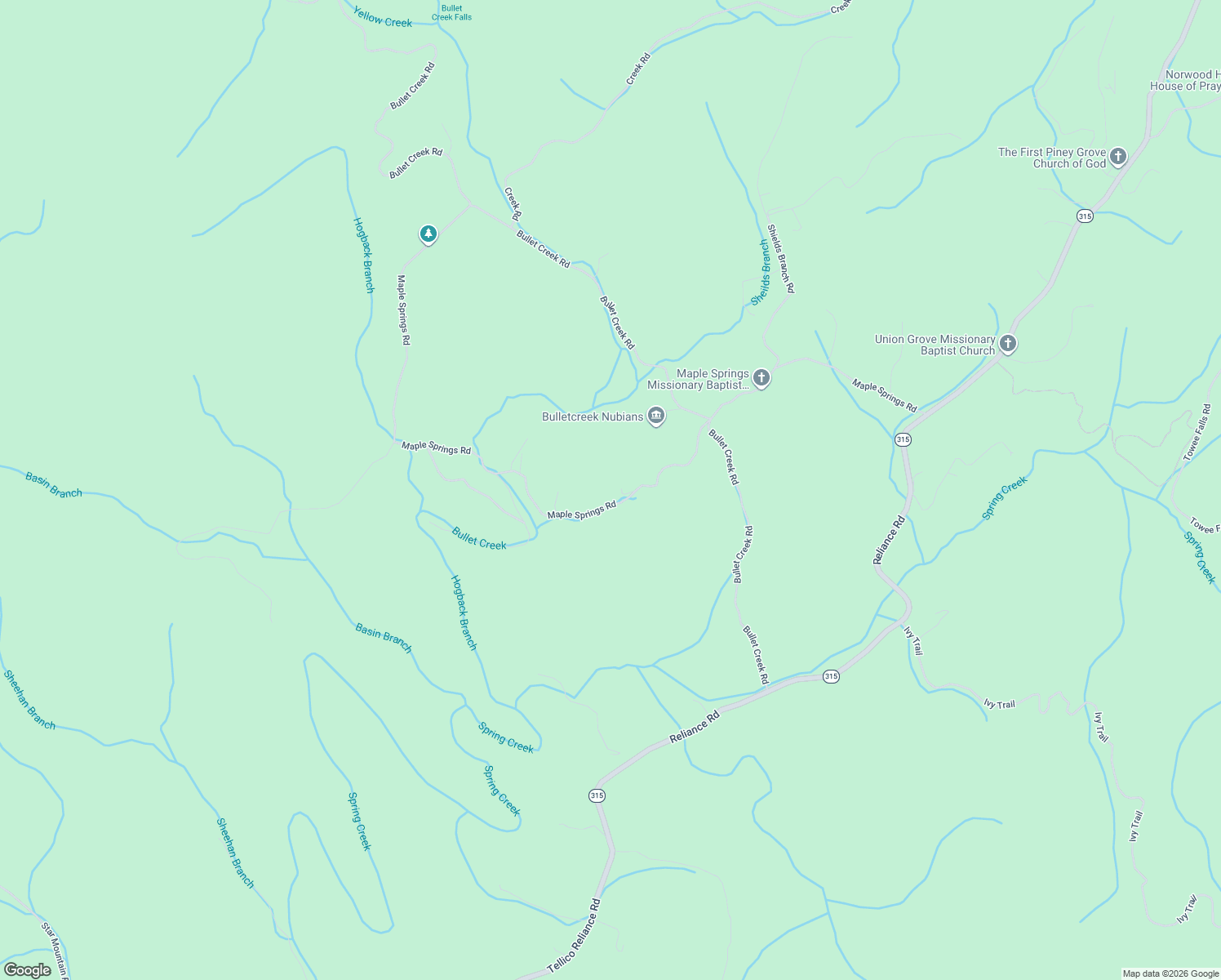 map of restaurants, bars, coffee shops, grocery stores, and more near 390 Maple Springs Road in Reliance