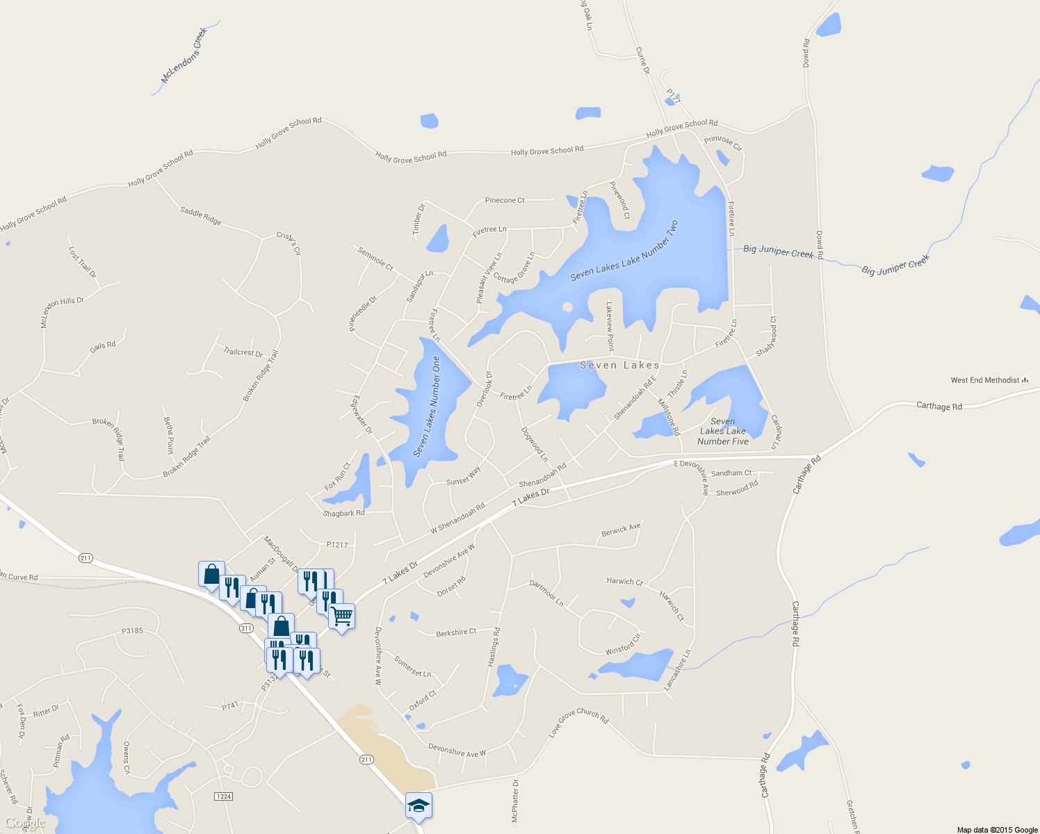 map of restaurants, bars, coffee shops, grocery stores, and more near 106 Dogwood Lane in West End