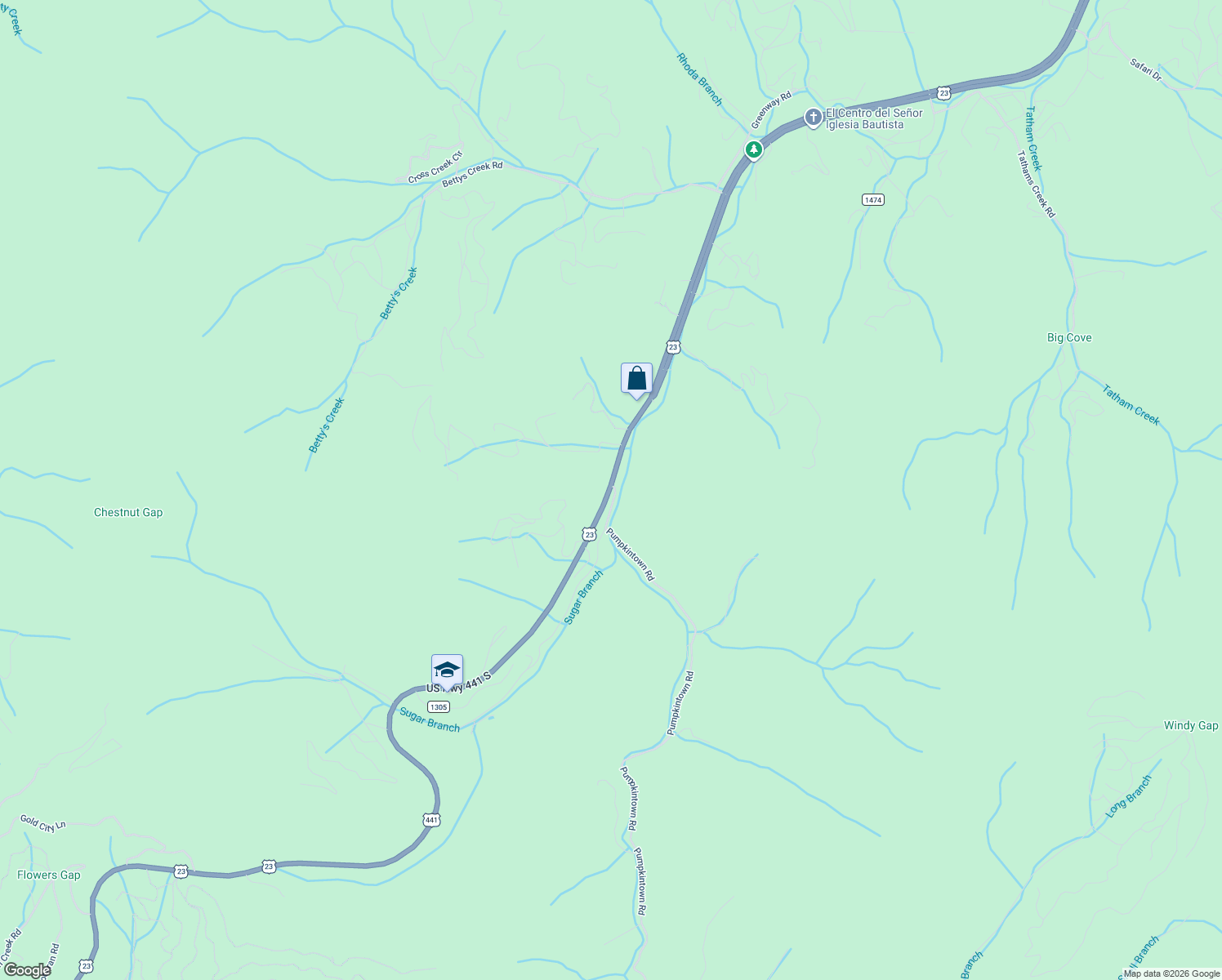 map of restaurants, bars, coffee shops, grocery stores, and more near 8409 U.S. 441 in Sylva