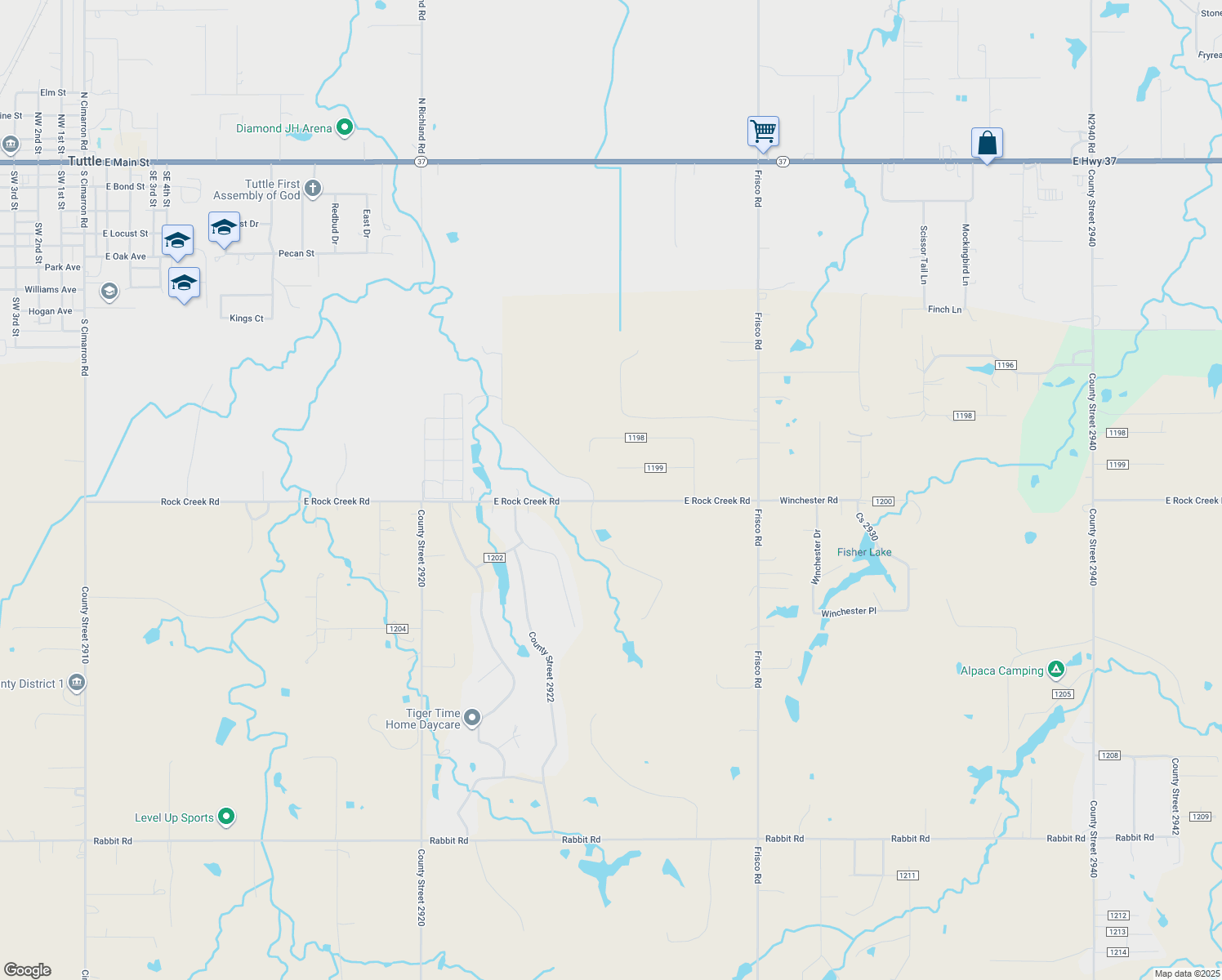 map of restaurants, bars, coffee shops, grocery stores, and more near 1581 East Rock Creek Road in Tuttle