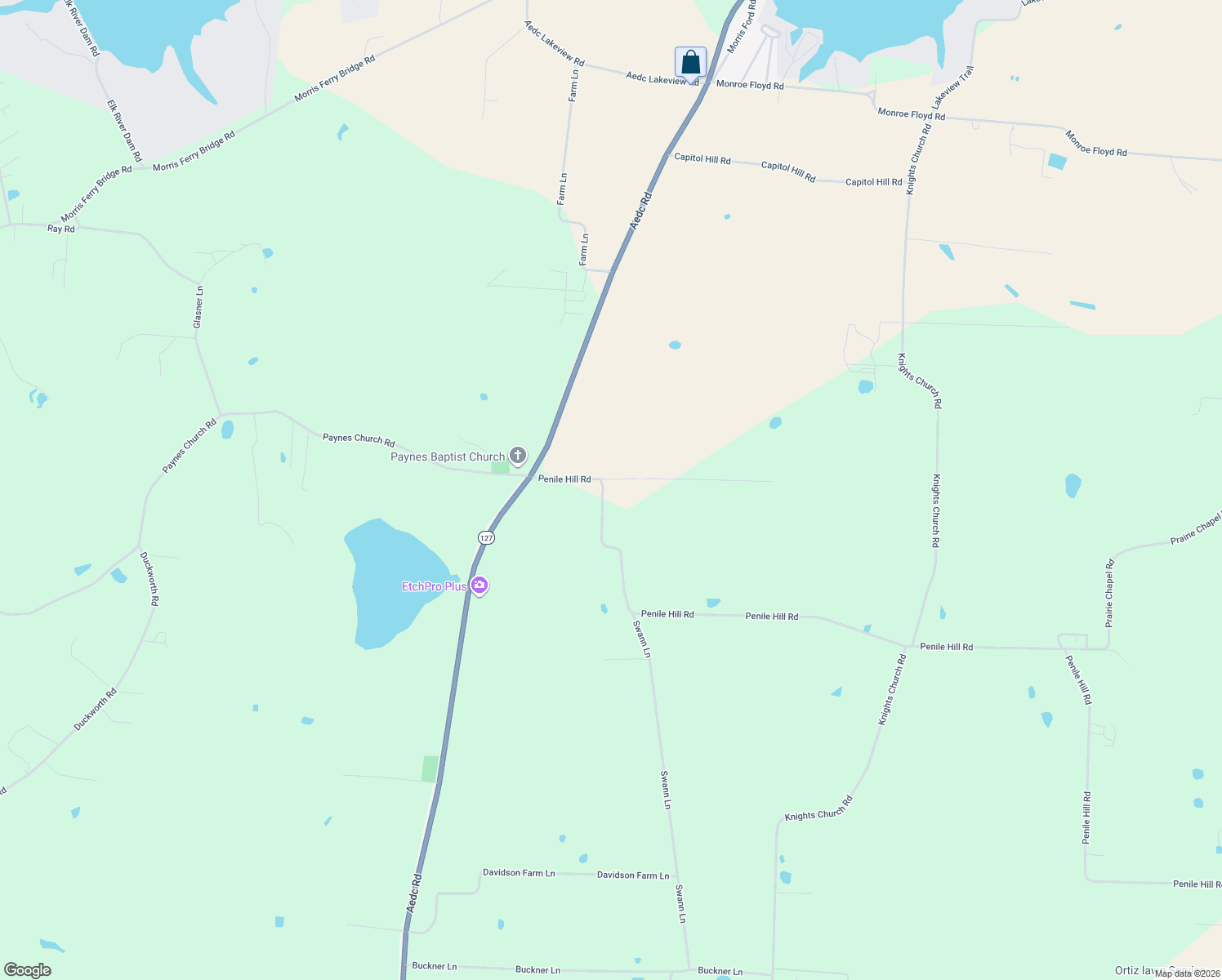 map of restaurants, bars, coffee shops, grocery stores, and more near 3760 Penile Hill Road in Decherd