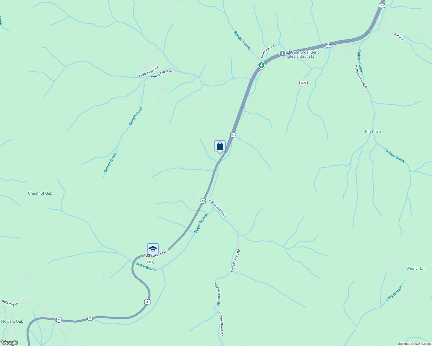 map of restaurants, bars, coffee shops, grocery stores, and more near 8409 U.S. 441 in Sylva