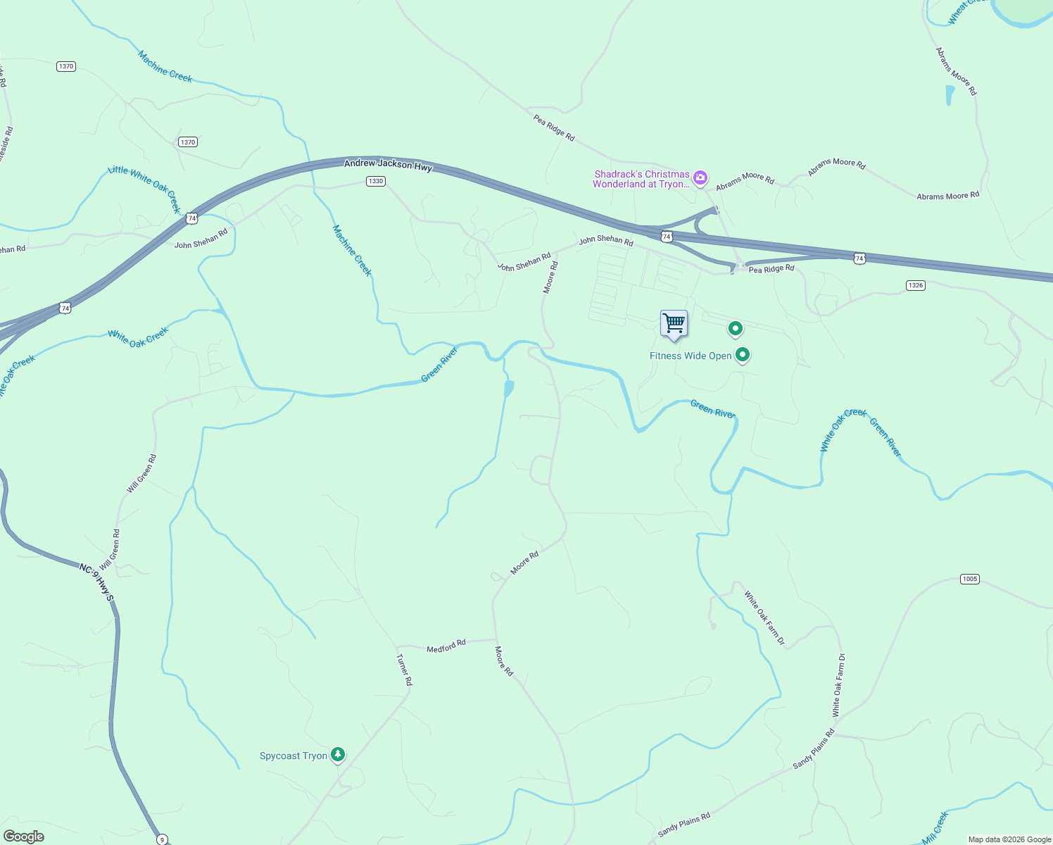 map of restaurants, bars, coffee shops, grocery stores, and more near 1865 Moore Road in Tryon