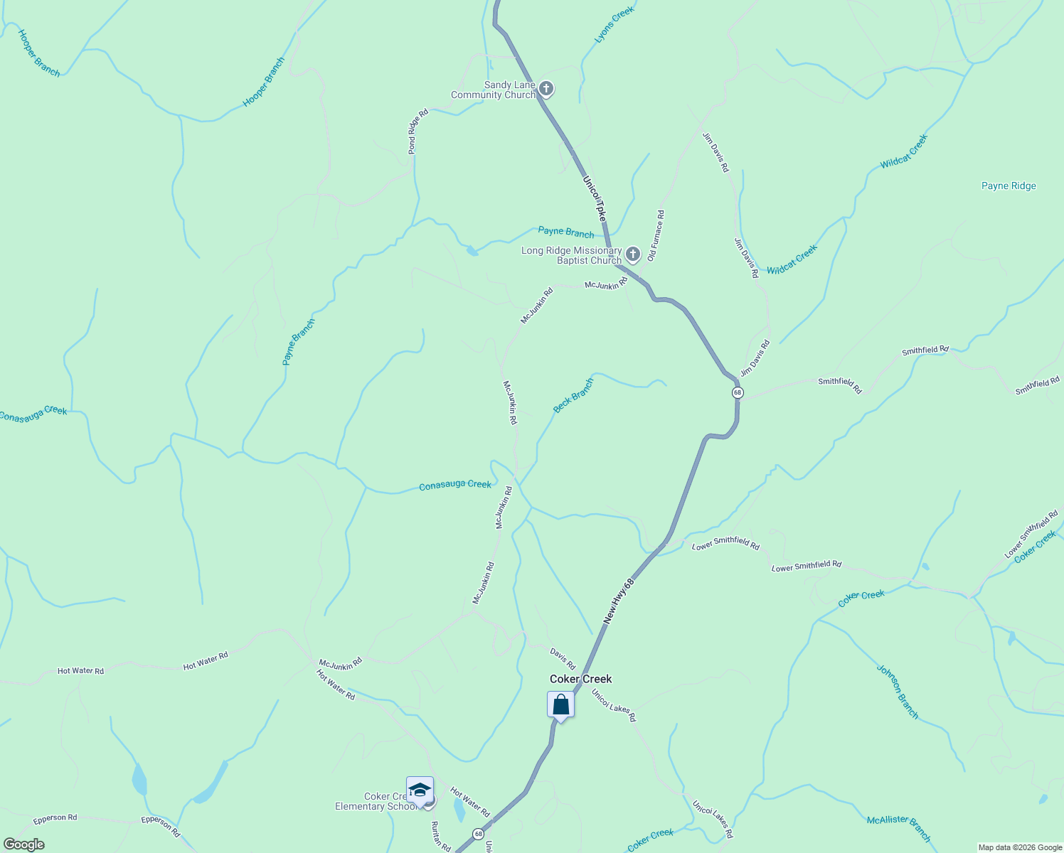 map of restaurants, bars, coffee shops, grocery stores, and more near 367 Mcjunkin Road in Tellico Plains