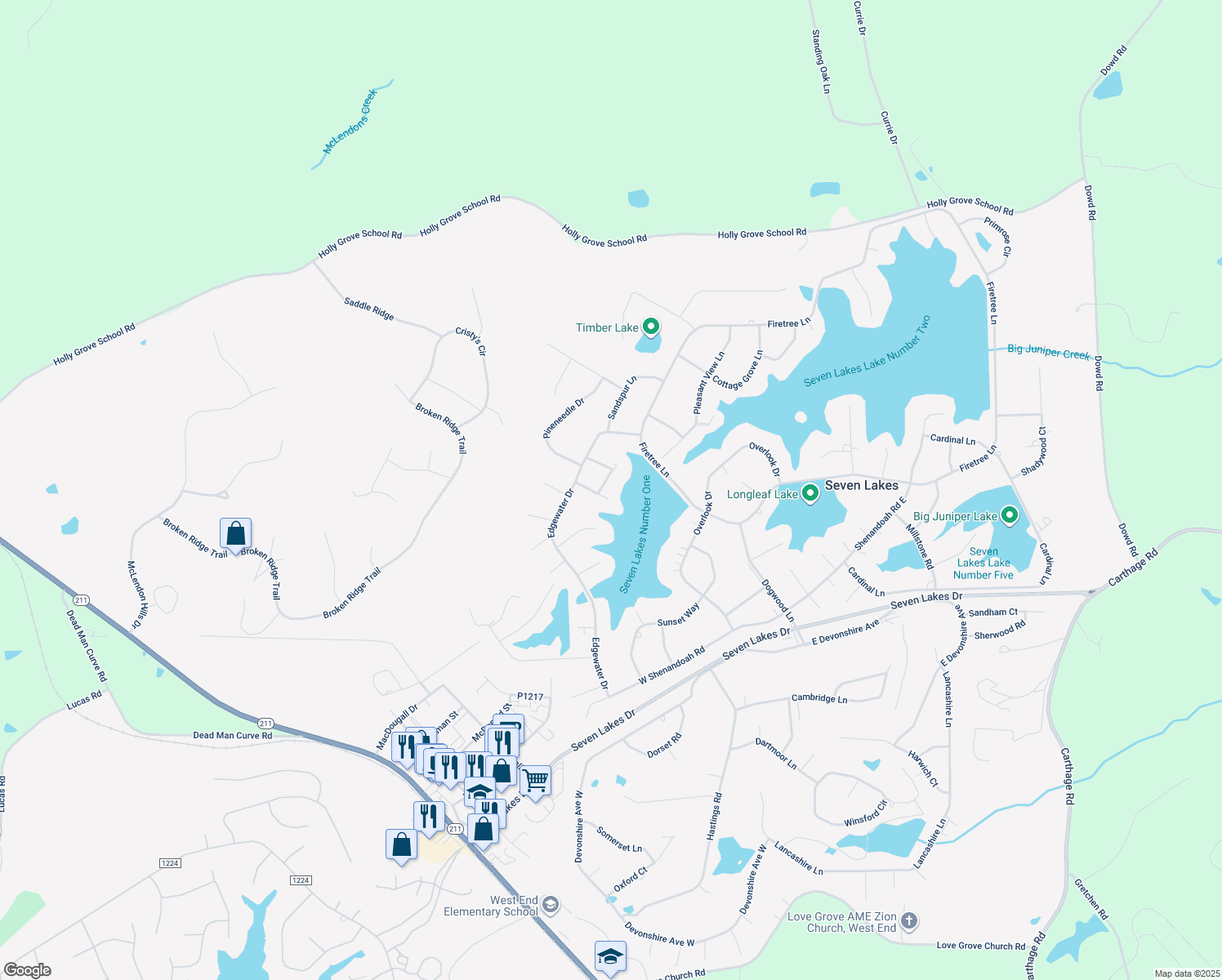 map of restaurants, bars, coffee shops, grocery stores, and more near 105 Scarlet Oak Drive in West End