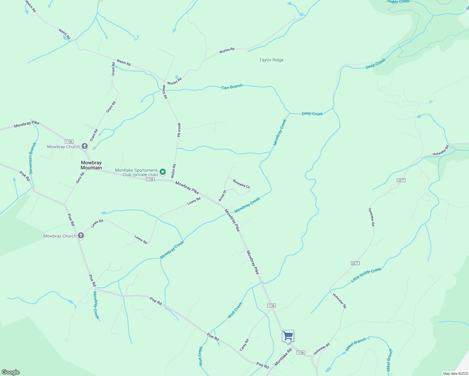 map of restaurants, bars, coffee shops, grocery stores, and more near 1305 Bonnelia Circle in Soddy-Daisy
