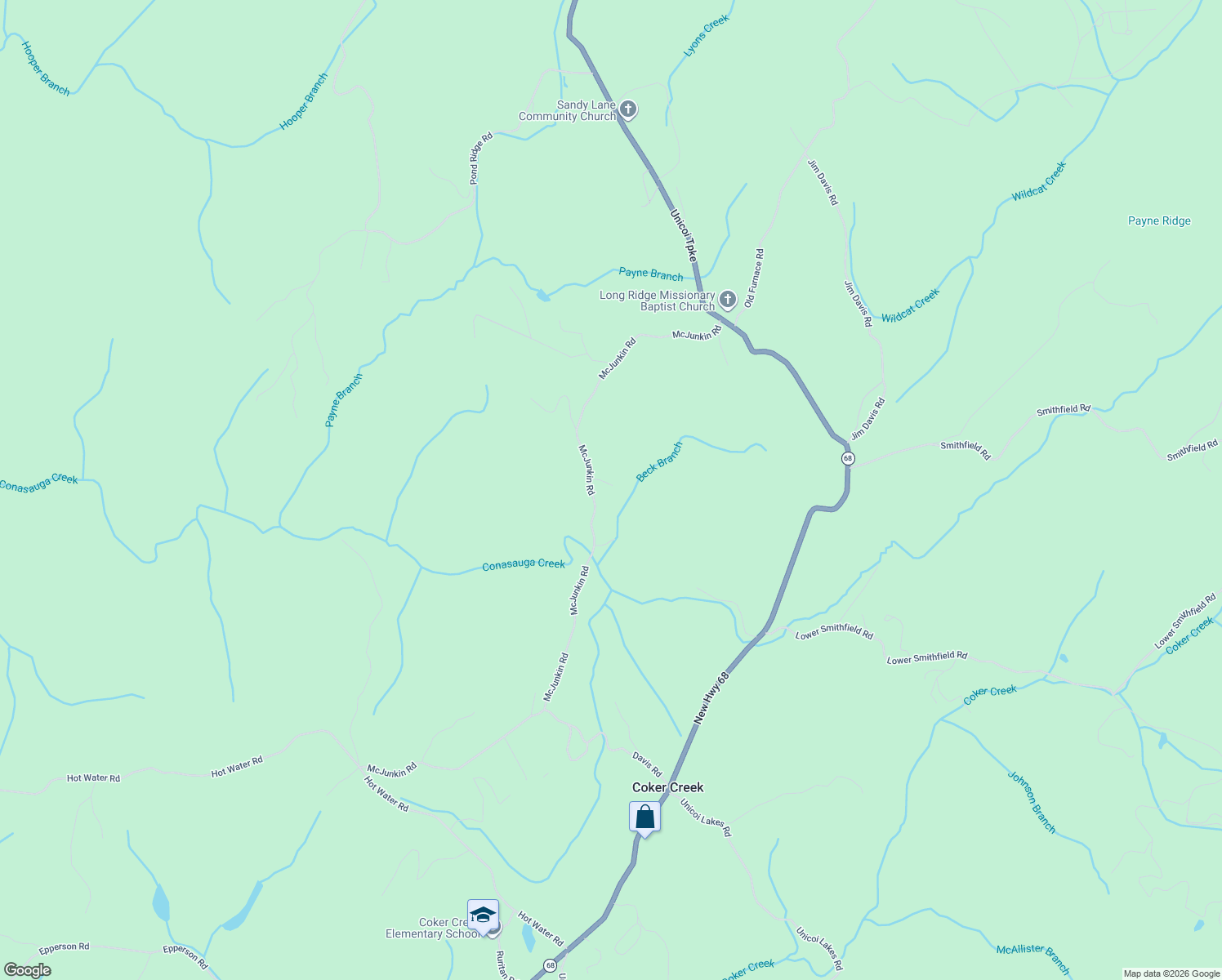 map of restaurants, bars, coffee shops, grocery stores, and more near 367 Mcjunkin Road in Tellico Plains
