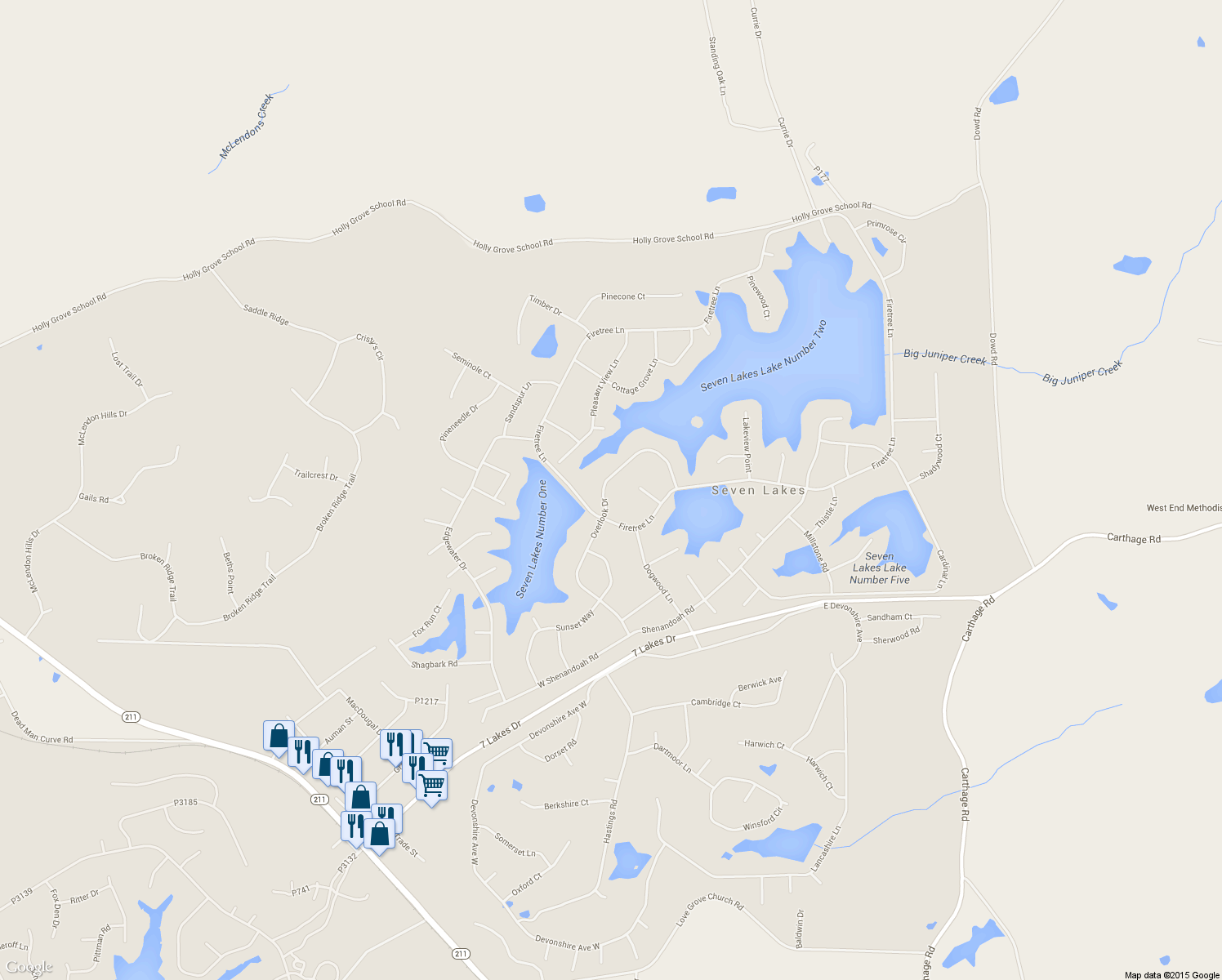 map of restaurants, bars, coffee shops, grocery stores, and more near 129 Overlook Drive in West End