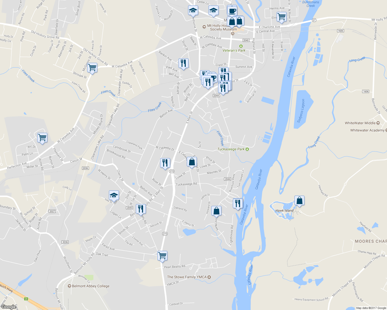 map of restaurants, bars, coffee shops, grocery stores, and more near 310 Eastwood Drive in Mount Holly