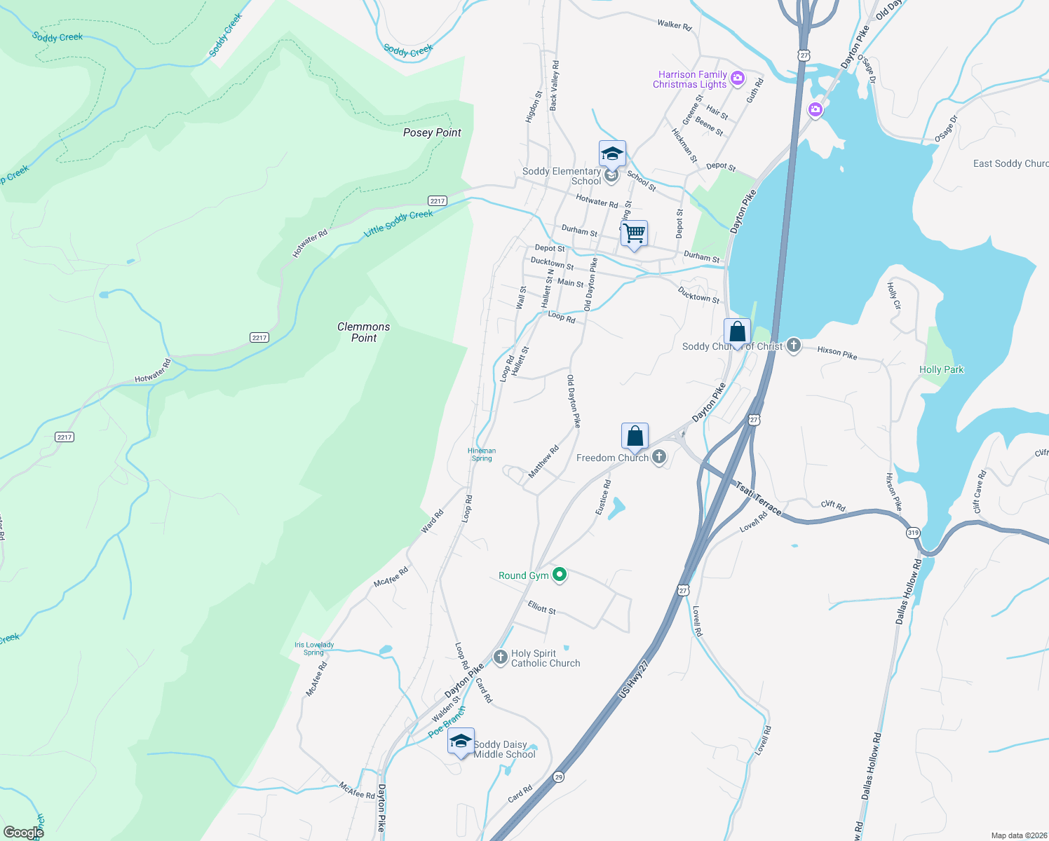 map of restaurants, bars, coffee shops, grocery stores, and more near 11055 Matthew Road in Soddy-Daisy