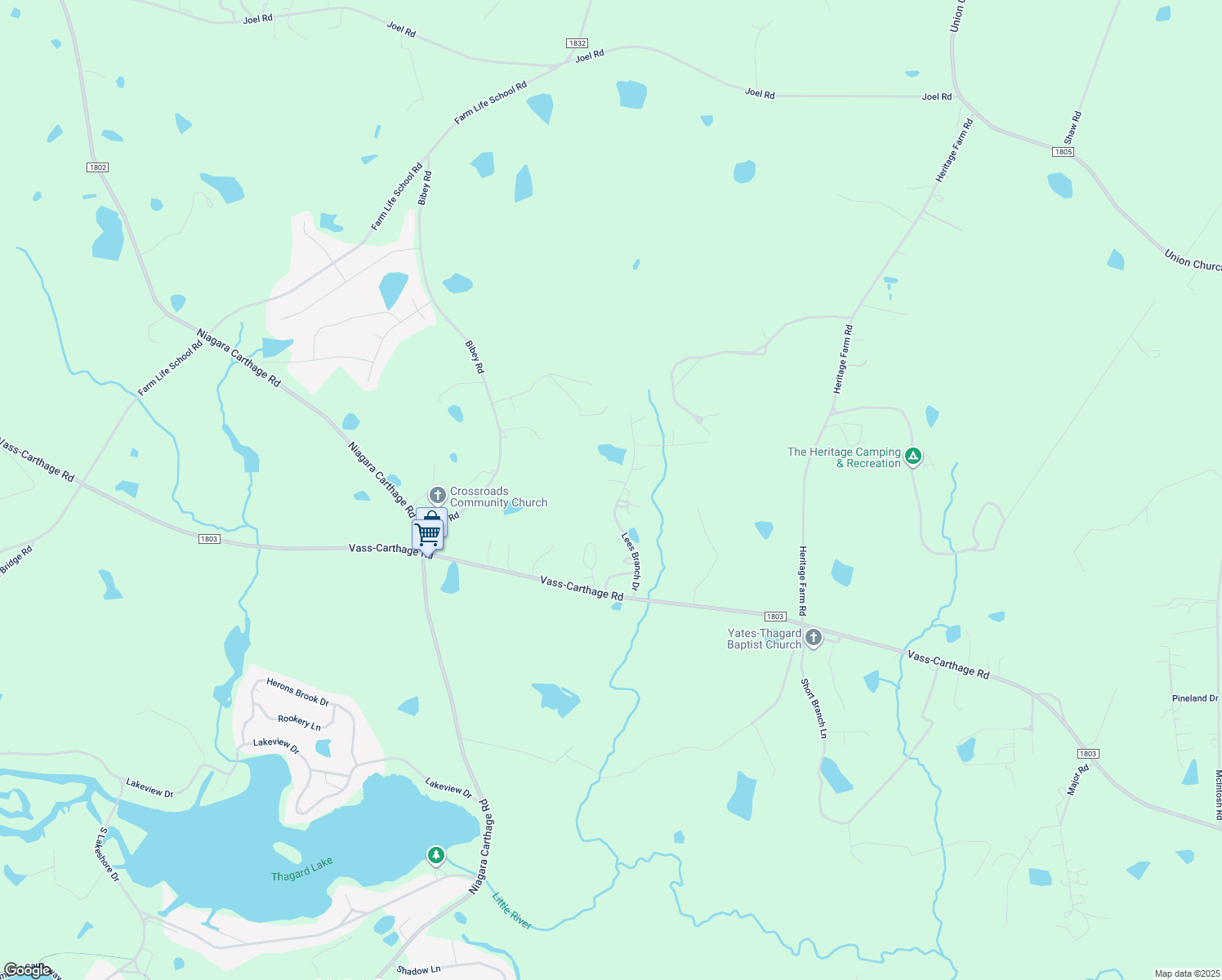 map of restaurants, bars, coffee shops, grocery stores, and more near 277 Lees Branch Drive in Carthage