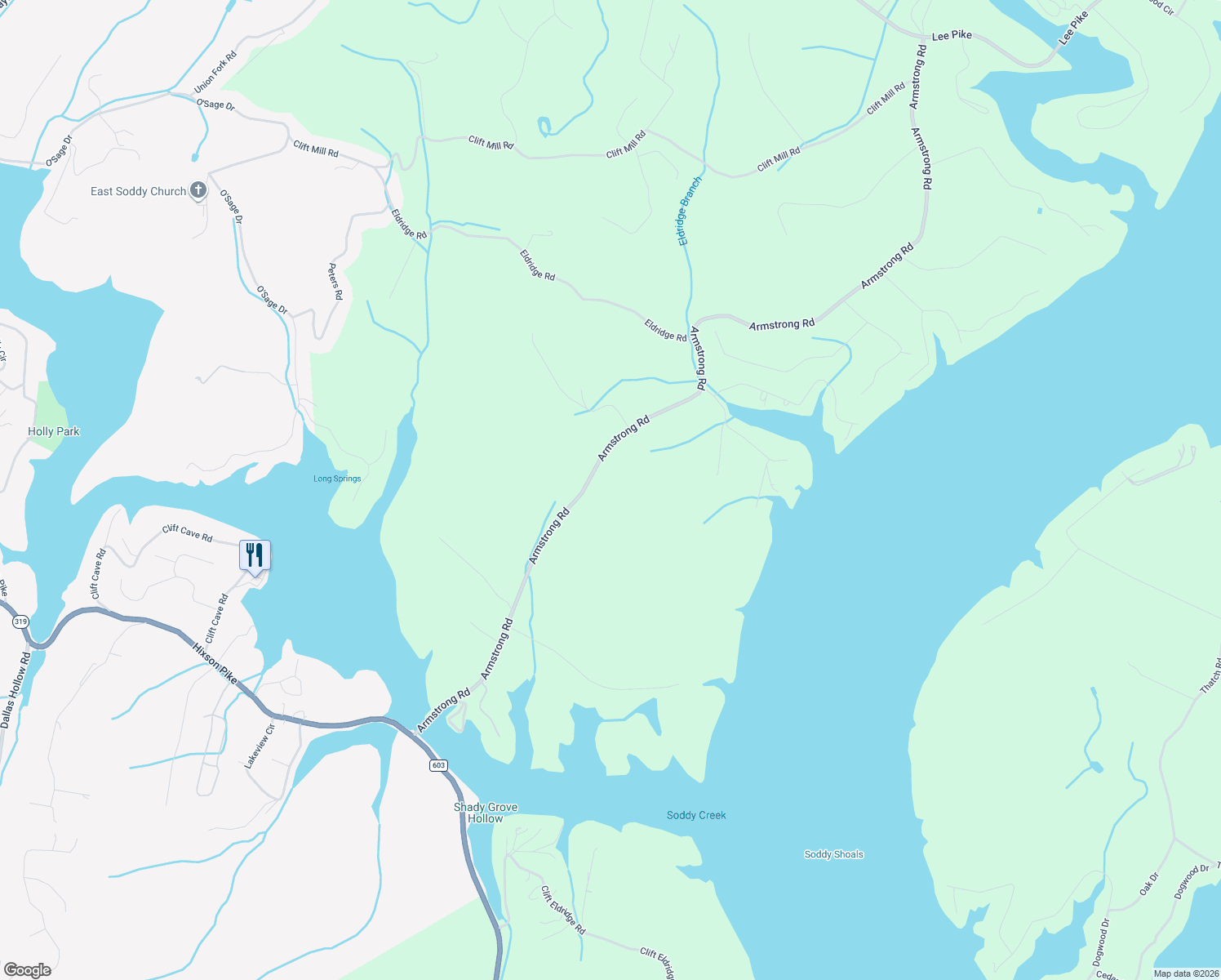 map of restaurants, bars, coffee shops, grocery stores, and more near 1712 Restful Drive in Lakesite