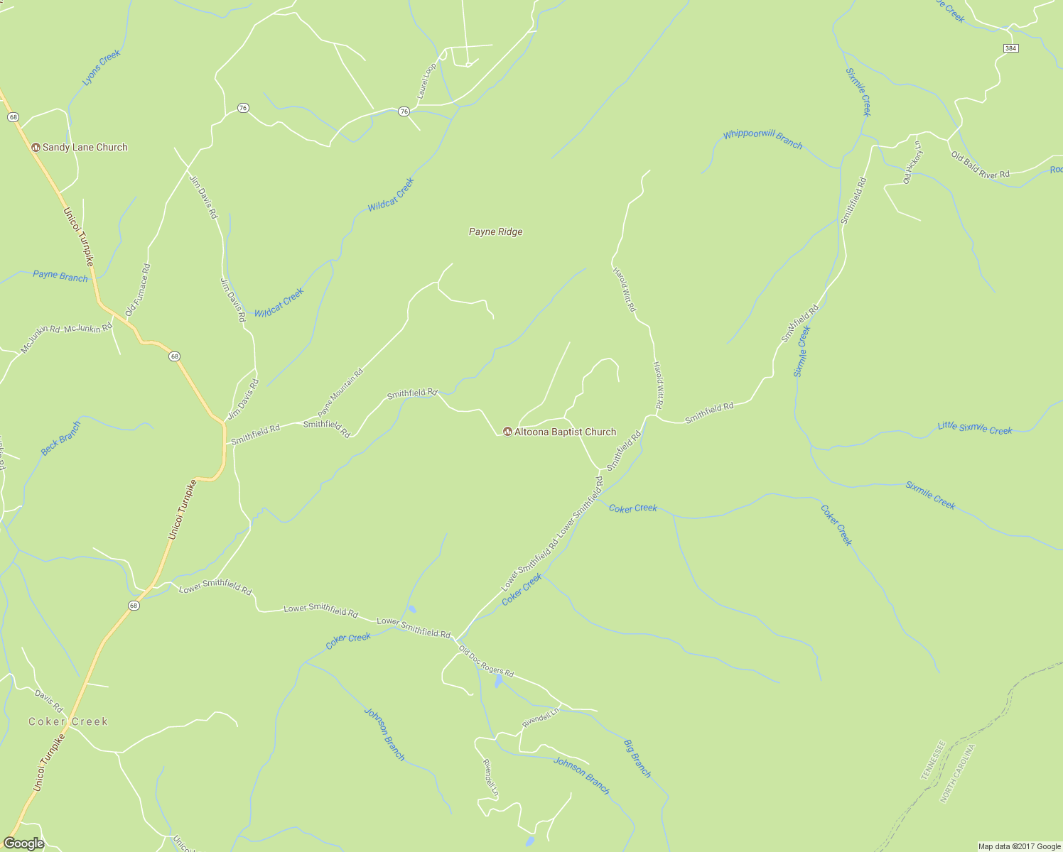 map of restaurants, bars, coffee shops, grocery stores, and more near 475 Smithfield Road in Tellico Plains