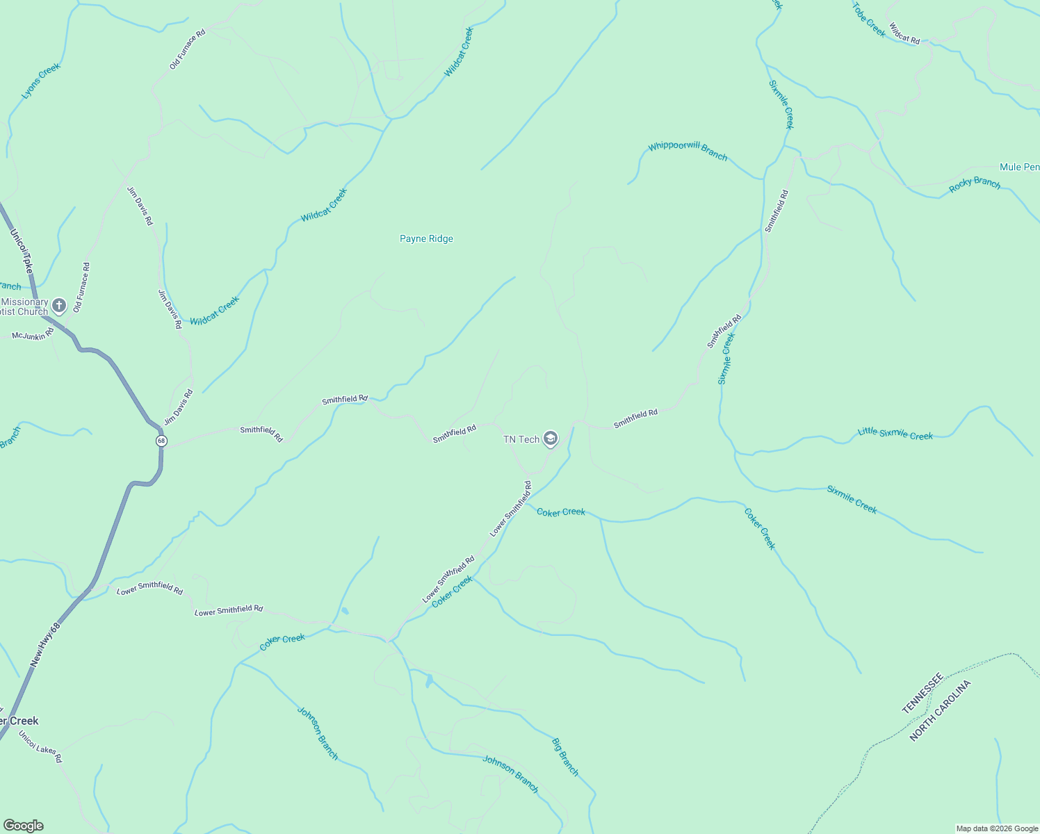 map of restaurants, bars, coffee shops, grocery stores, and more near 1021 Smithfield Road in Tellico Plains