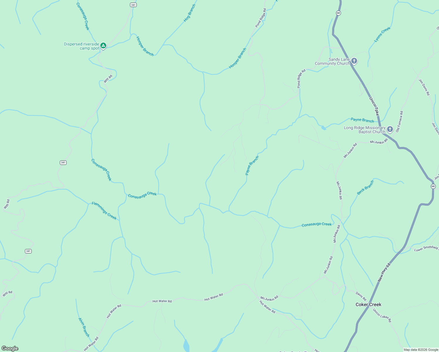 map of restaurants, bars, coffee shops, grocery stores, and more near 140 Bowater Road in Tellico Plains