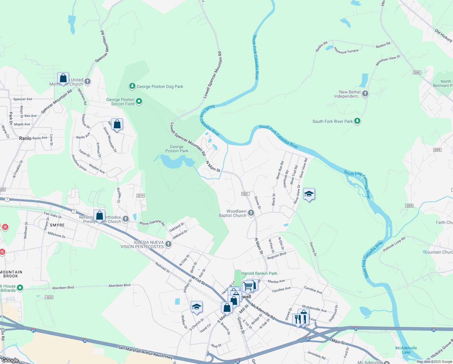 map of restaurants, bars, coffee shops, grocery stores, and more near 905 Tiffany Lane in Lowell