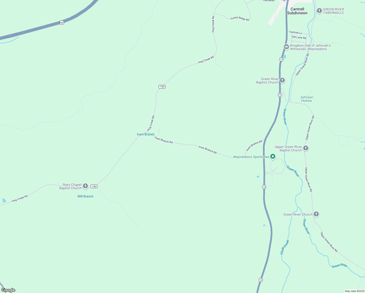 map of restaurants, bars, coffee shops, grocery stores, and more near 2130 Irwin Branch Road in Waynesboro