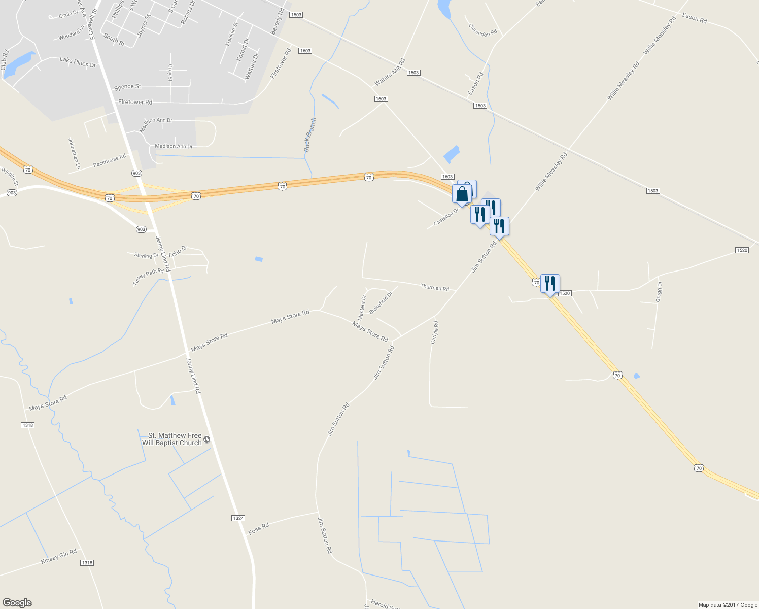 map of restaurants, bars, coffee shops, grocery stores, and more near 3056 Brakefield Drive in La Grange