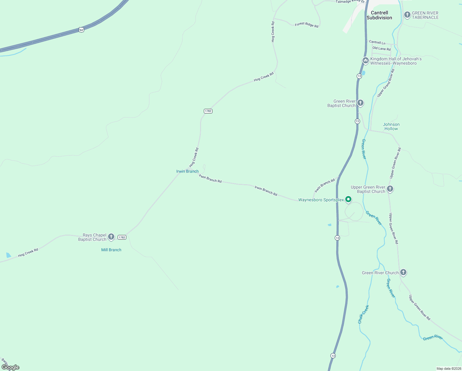 map of restaurants, bars, coffee shops, grocery stores, and more near 2130 Irwin Branch Road in Waynesboro