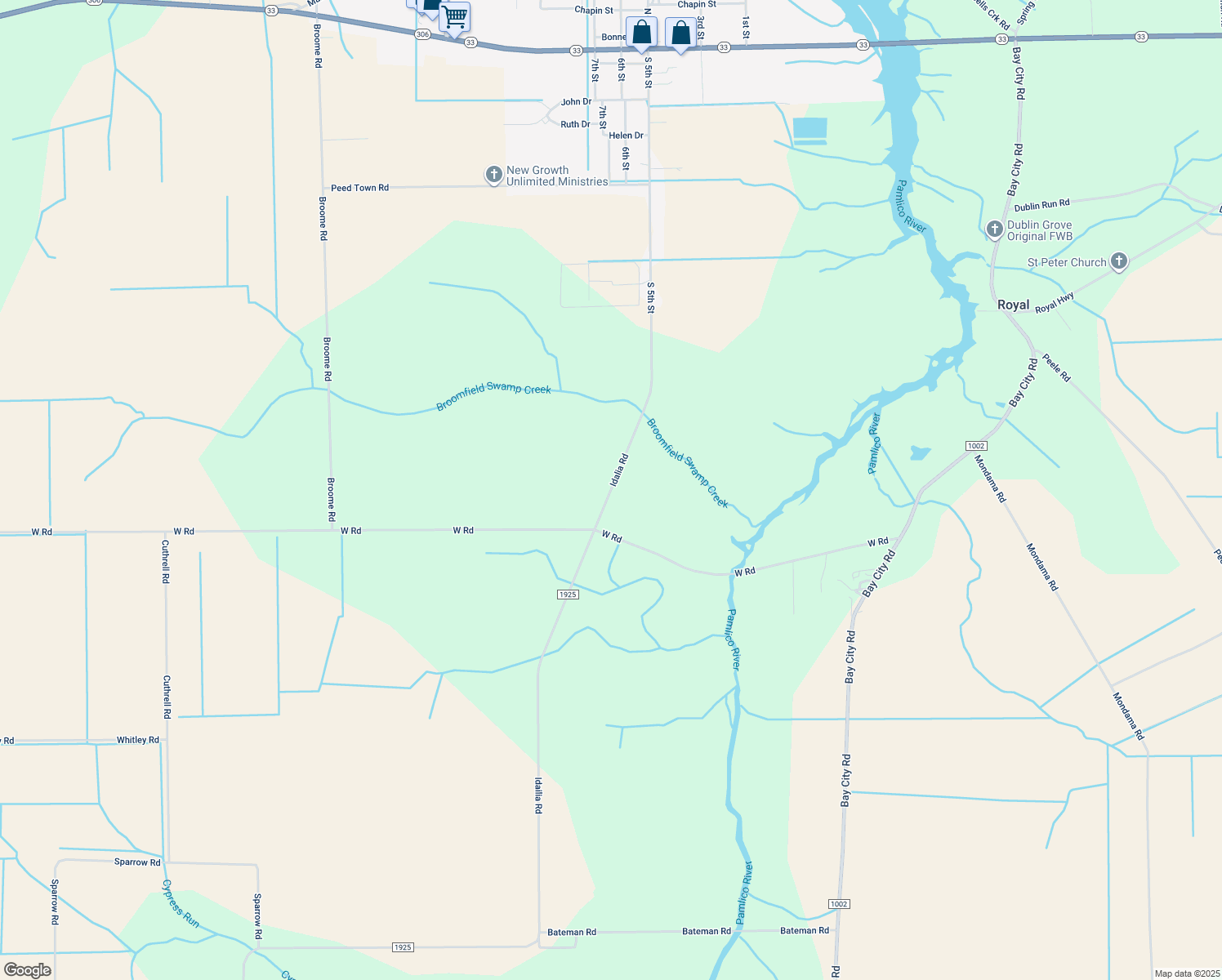 map of restaurants, bars, coffee shops, grocery stores, and more near State Road 1925 in Aurora