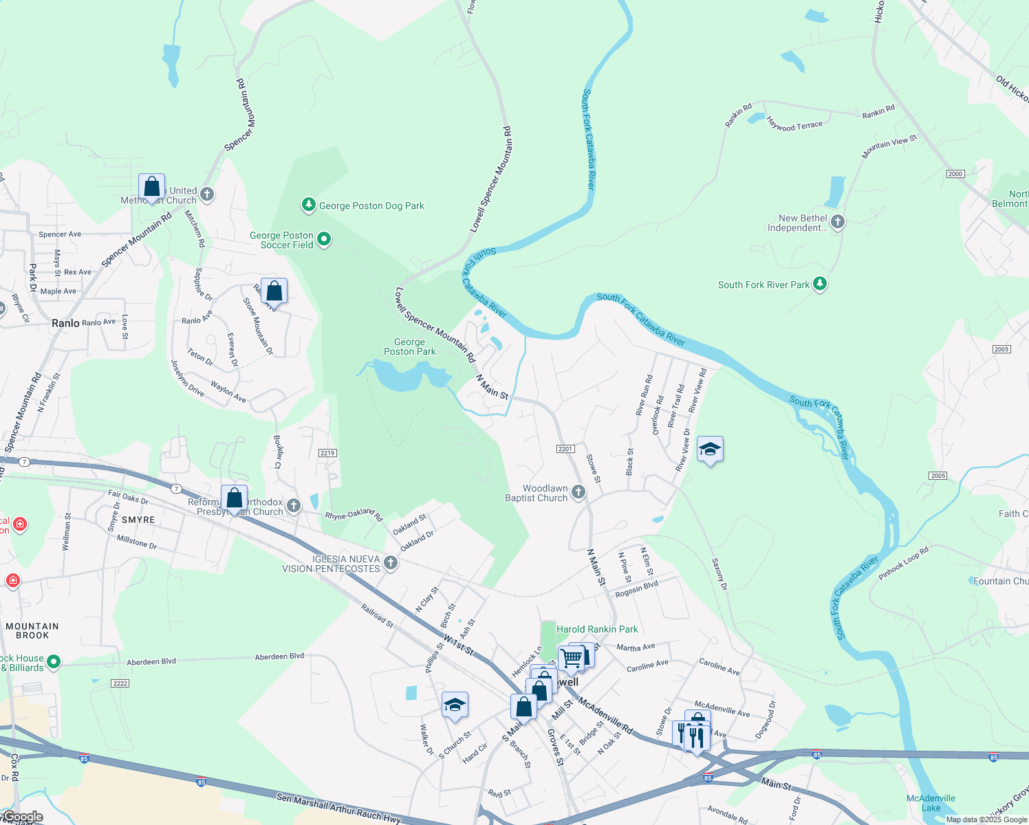 map of restaurants, bars, coffee shops, grocery stores, and more near 905 Tiffany Lane in Lowell