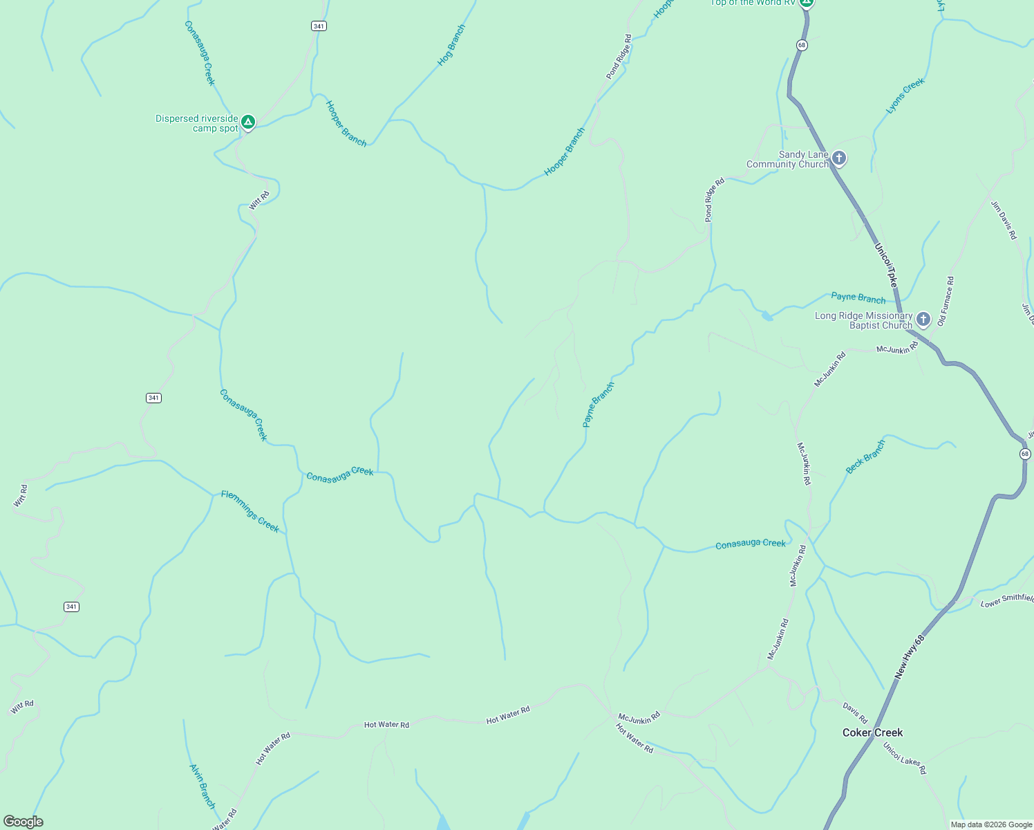 map of restaurants, bars, coffee shops, grocery stores, and more near 140 Bowater Road in Tellico Plains