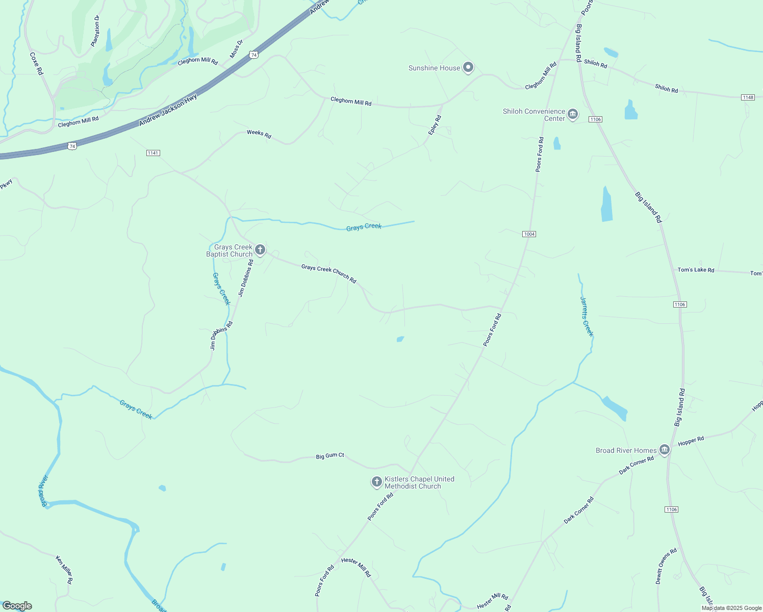 map of restaurants, bars, coffee shops, grocery stores, and more near 422 Grays Creek Church Road in Rutherfordton