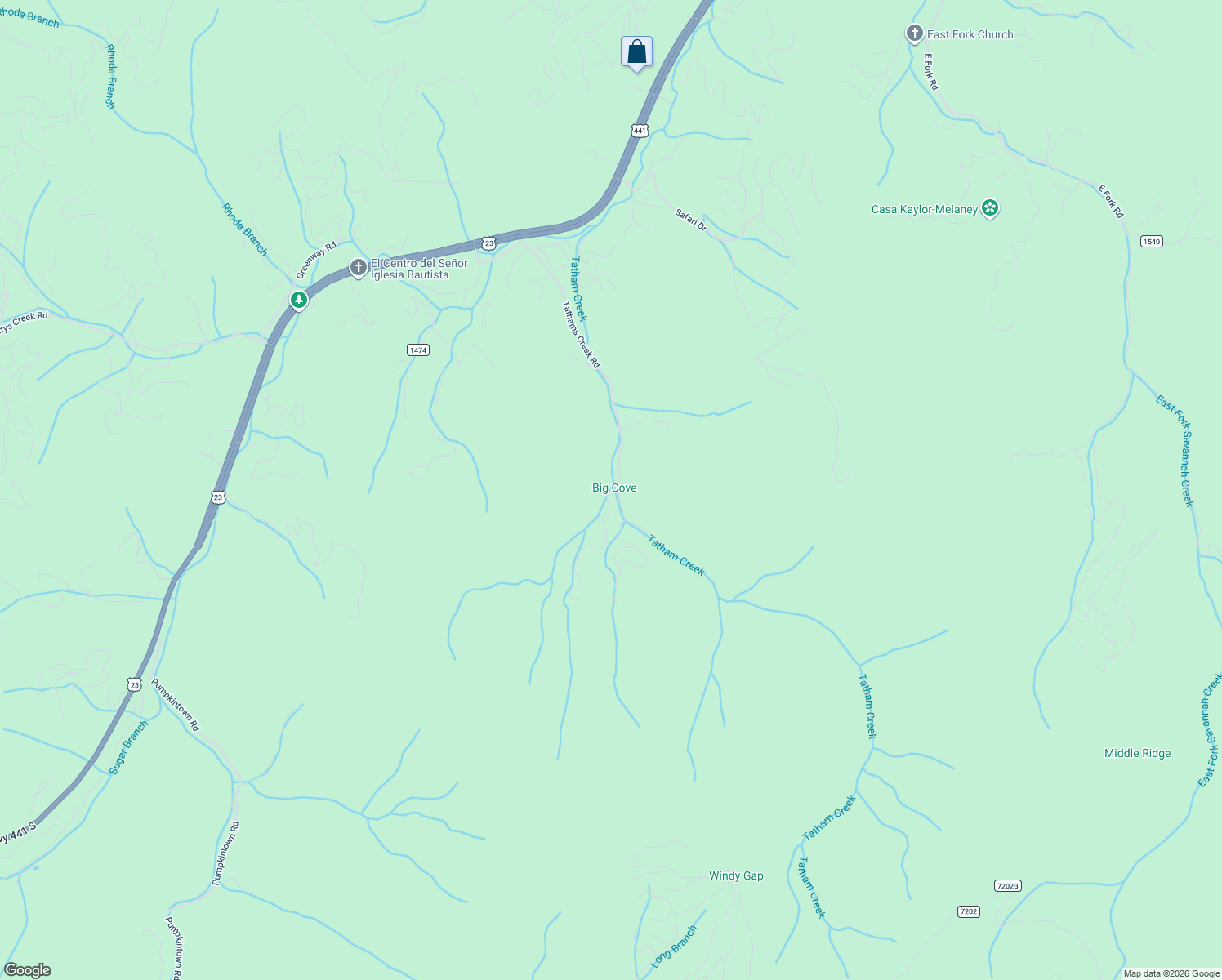 map of restaurants, bars, coffee shops, grocery stores, and more near 837 Tathams Creek Rd in Sylva