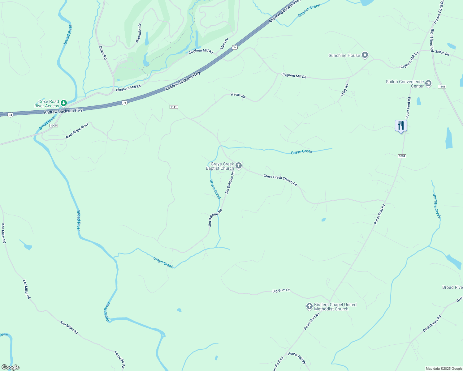 map of restaurants, bars, coffee shops, grocery stores, and more near 211 Jim Dobbins Road in Rutherfordton