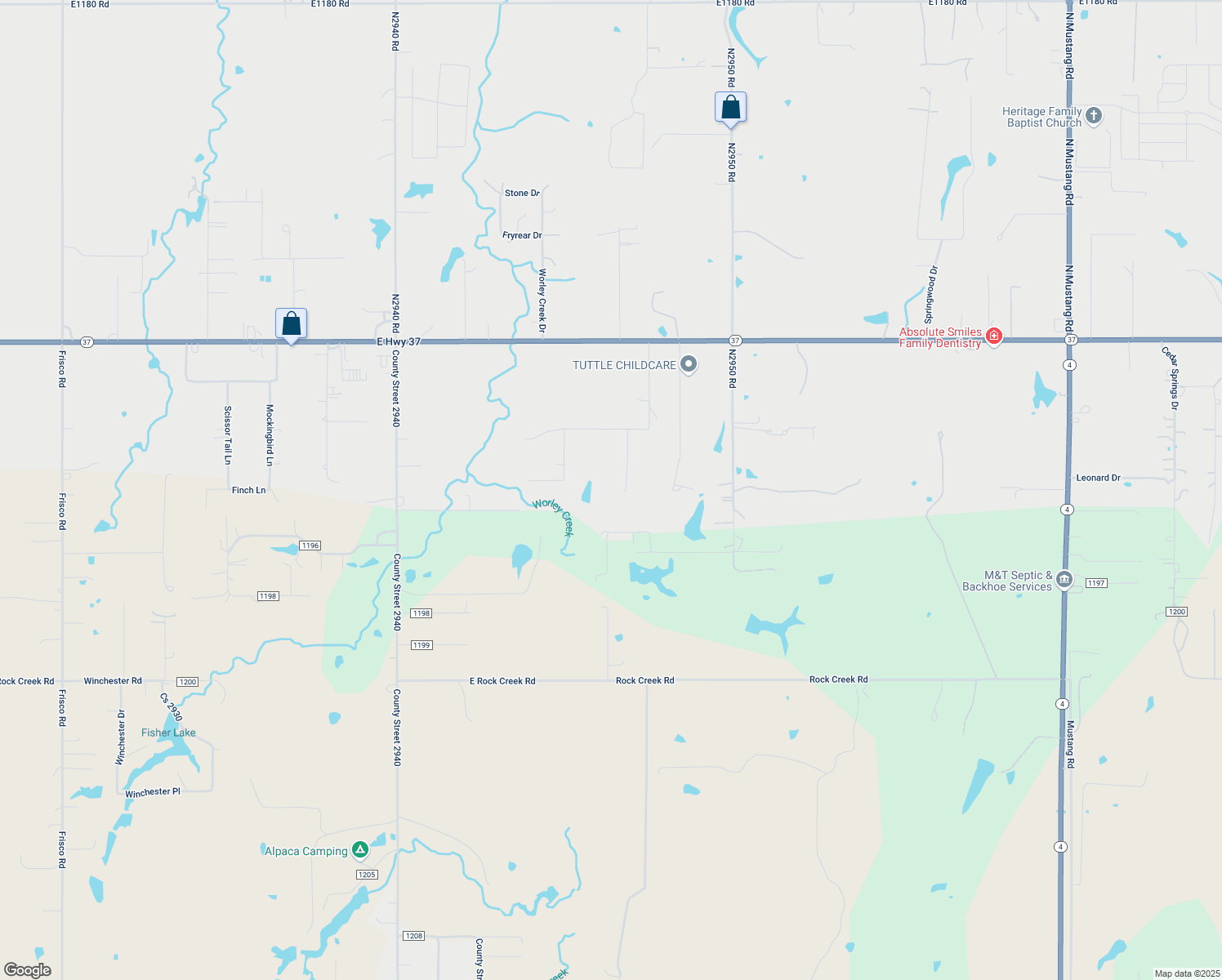 map of restaurants, bars, coffee shops, grocery stores, and more near 407 Clifton Dr in Tuttle