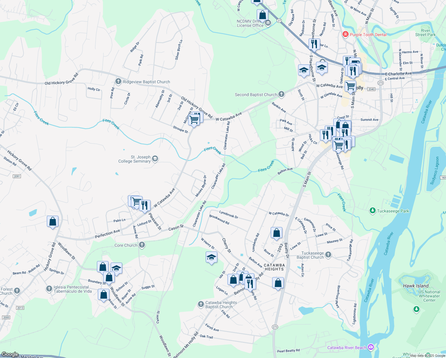 map of restaurants, bars, coffee shops, grocery stores, and more near 5130 Clearwater Lake Road in Mount Holly