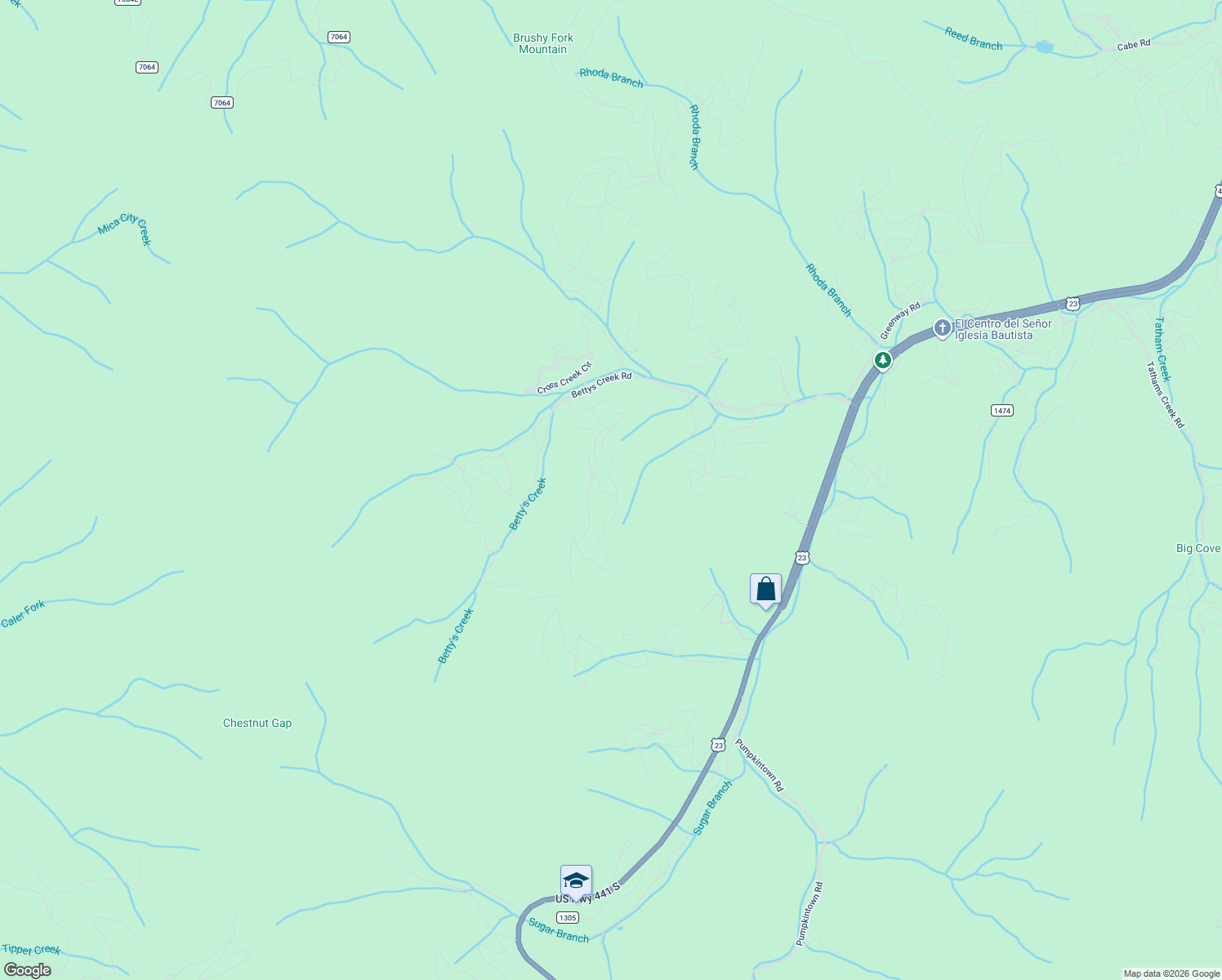 map of restaurants, bars, coffee shops, grocery stores, and more near 68 Charity Trail in Sylva