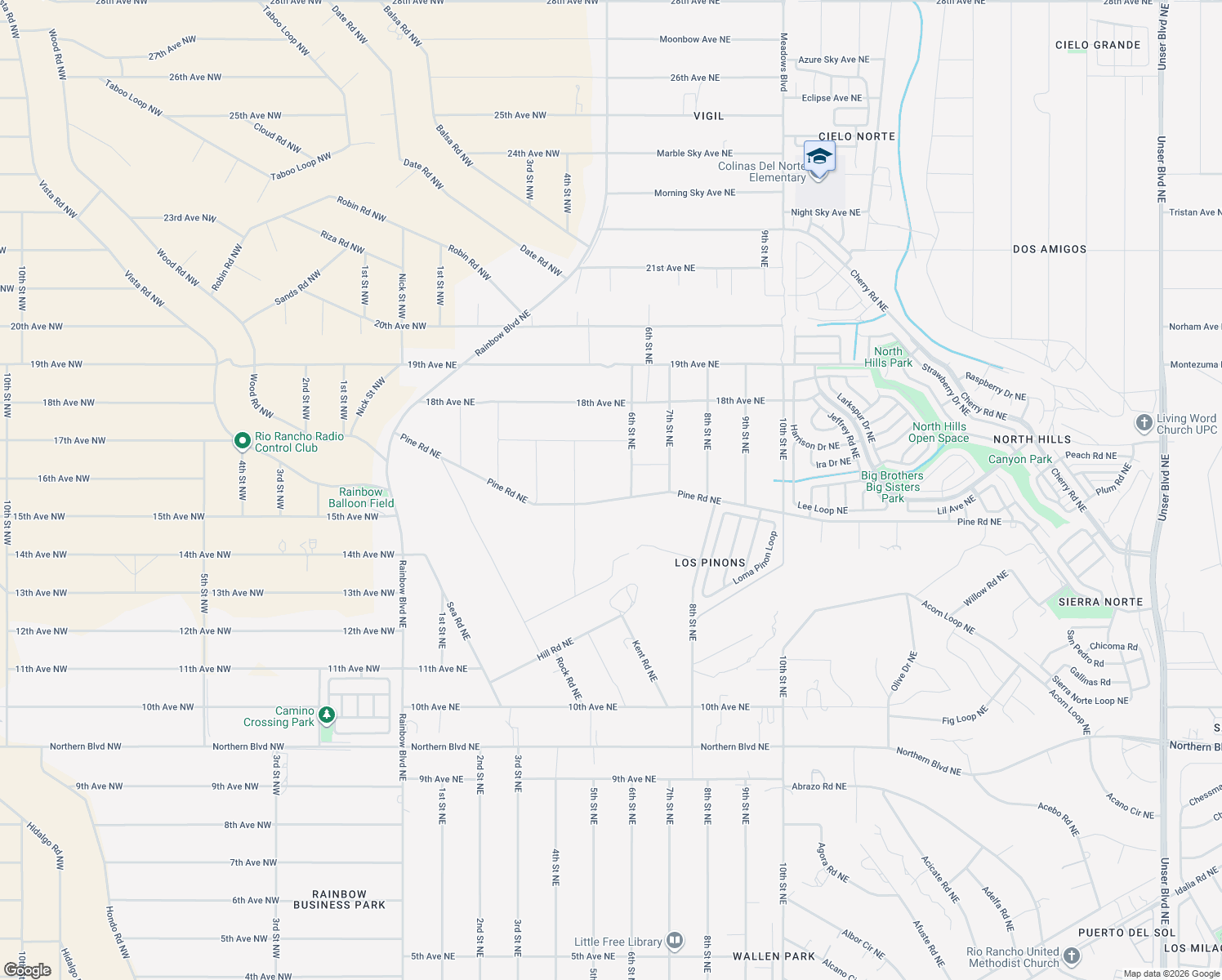map of restaurants, bars, coffee shops, grocery stores, and more near 2500 Chessman Drive Northeast in Rio Rancho