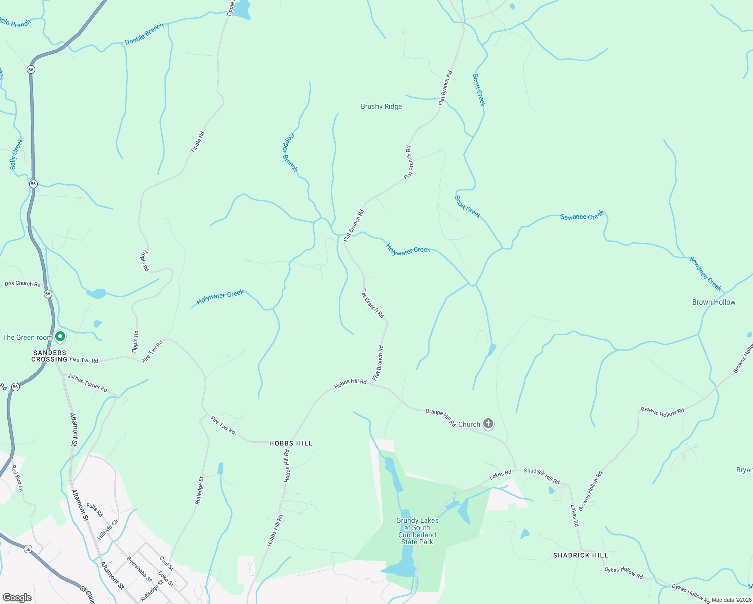 map of restaurants, bars, coffee shops, grocery stores, and more near 470 Flat Branch Road in Tracy City