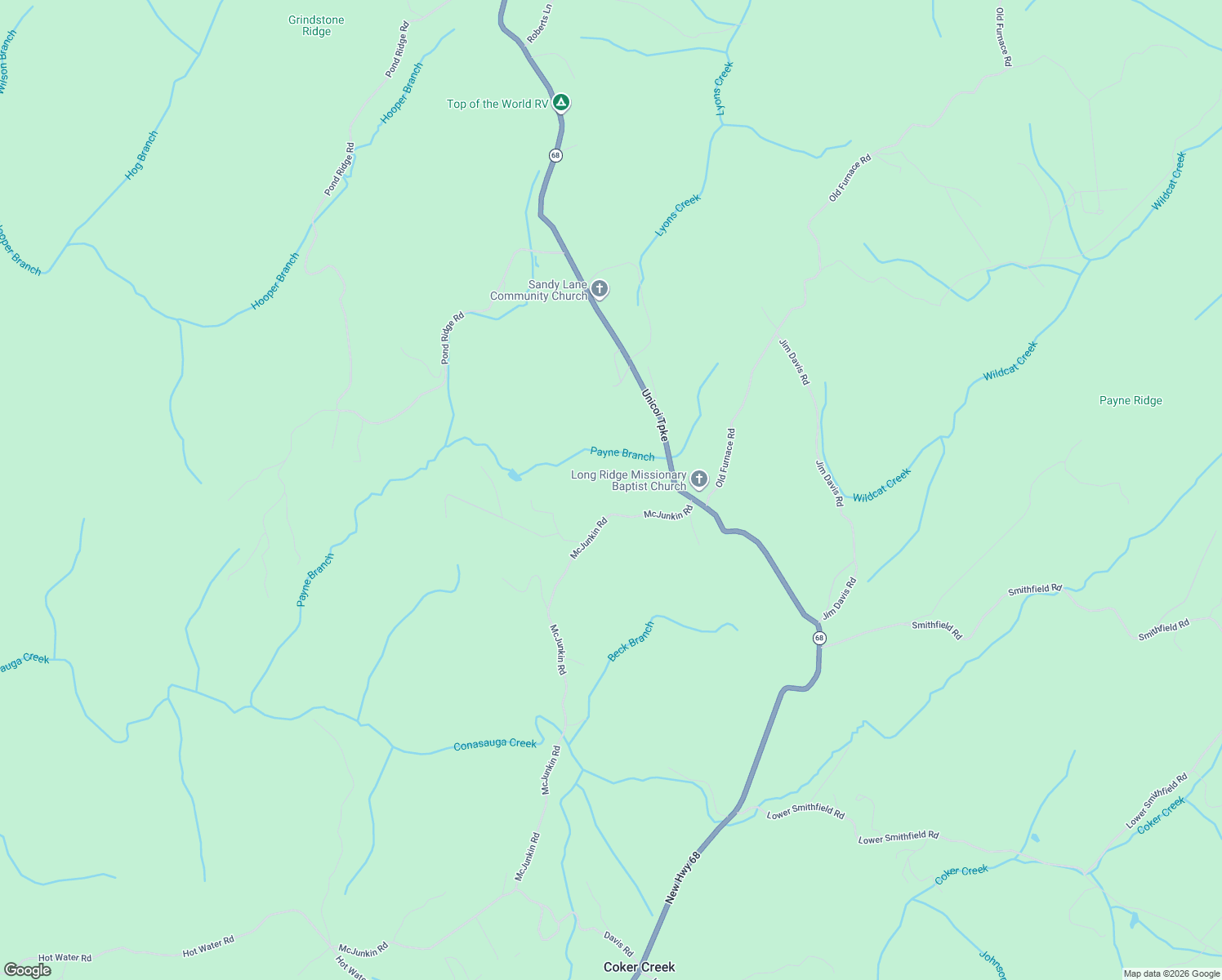 map of restaurants, bars, coffee shops, grocery stores, and more near 180 Mcjunkin Road in Tellico Plains