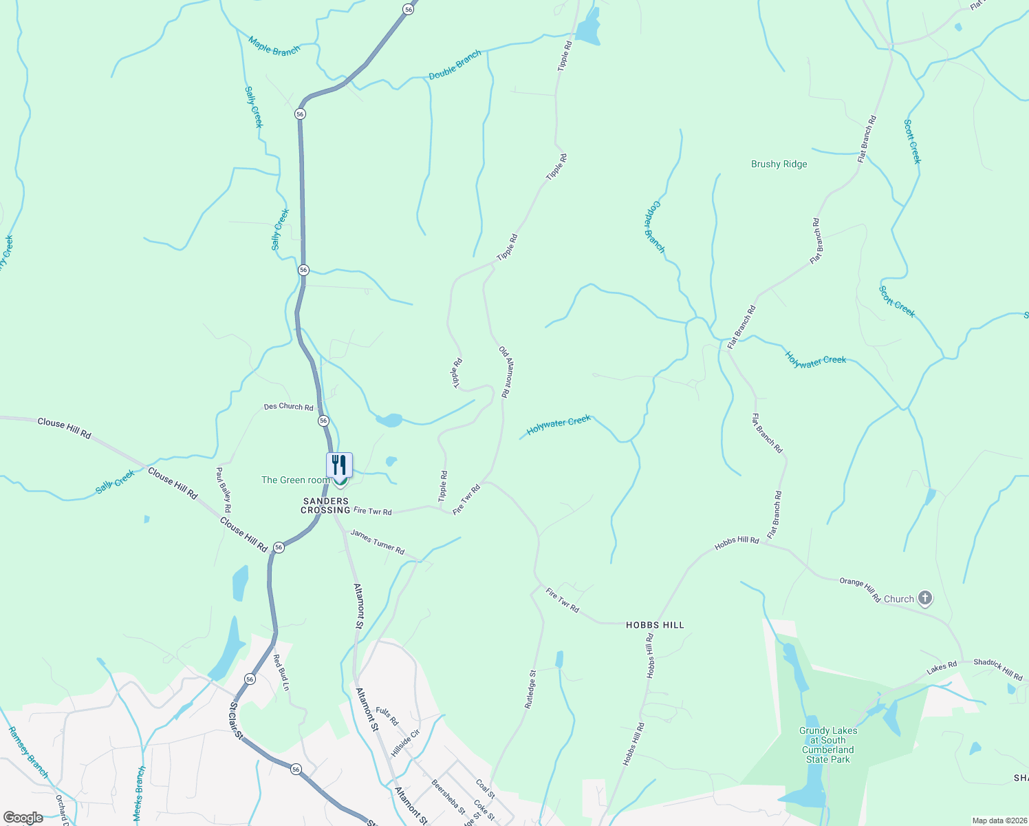 map of restaurants, bars, coffee shops, grocery stores, and more near 296 Old Altamont Road in Tracy City