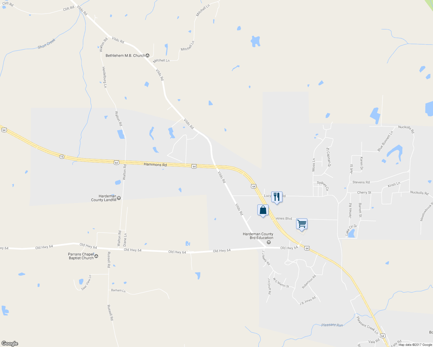 map of restaurants, bars, coffee shops, grocery stores, and more near 775 Vildo Road in Bolivar