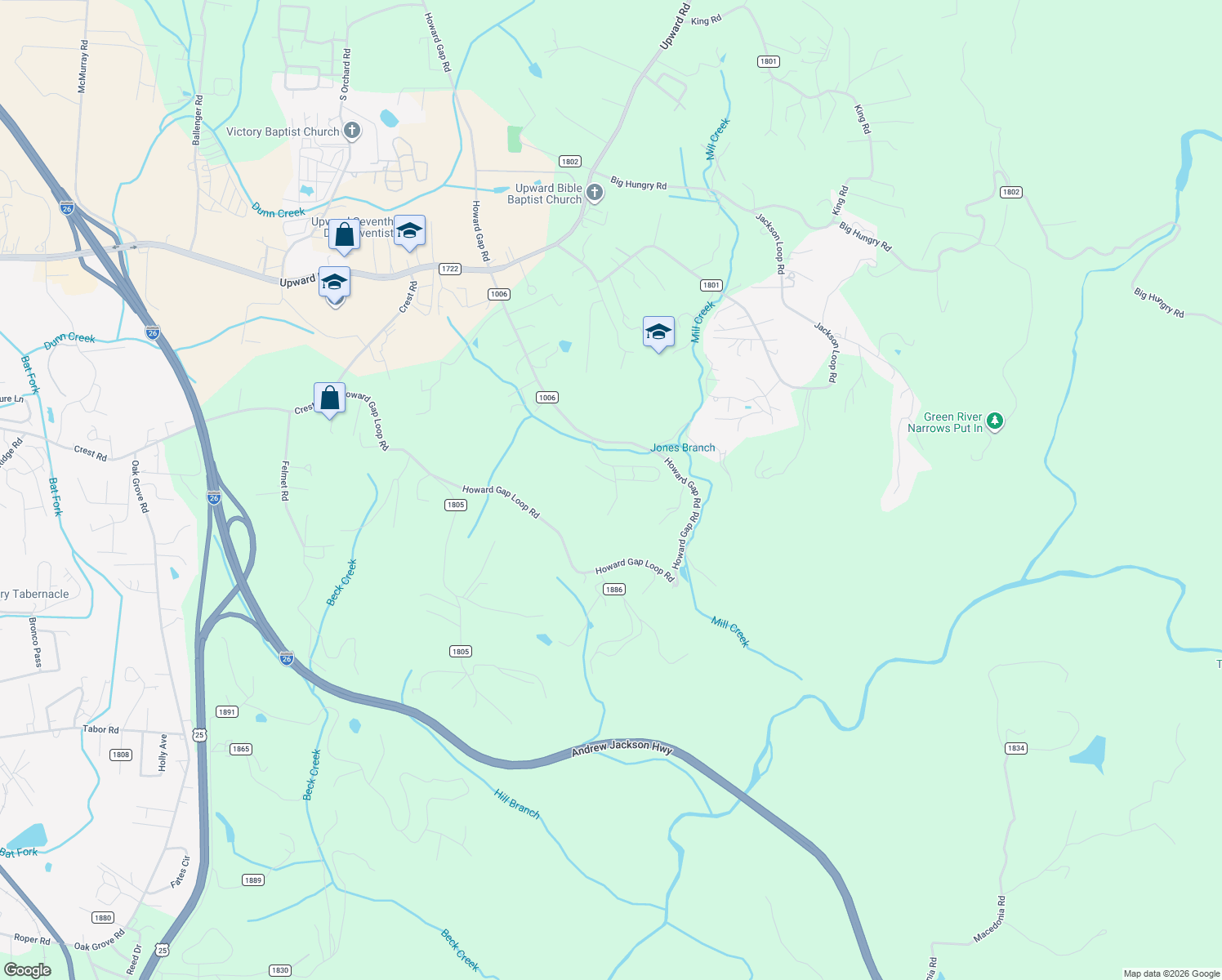 map of restaurants, bars, coffee shops, grocery stores, and more near 188 Solomon's Cove Road in Flat Rock