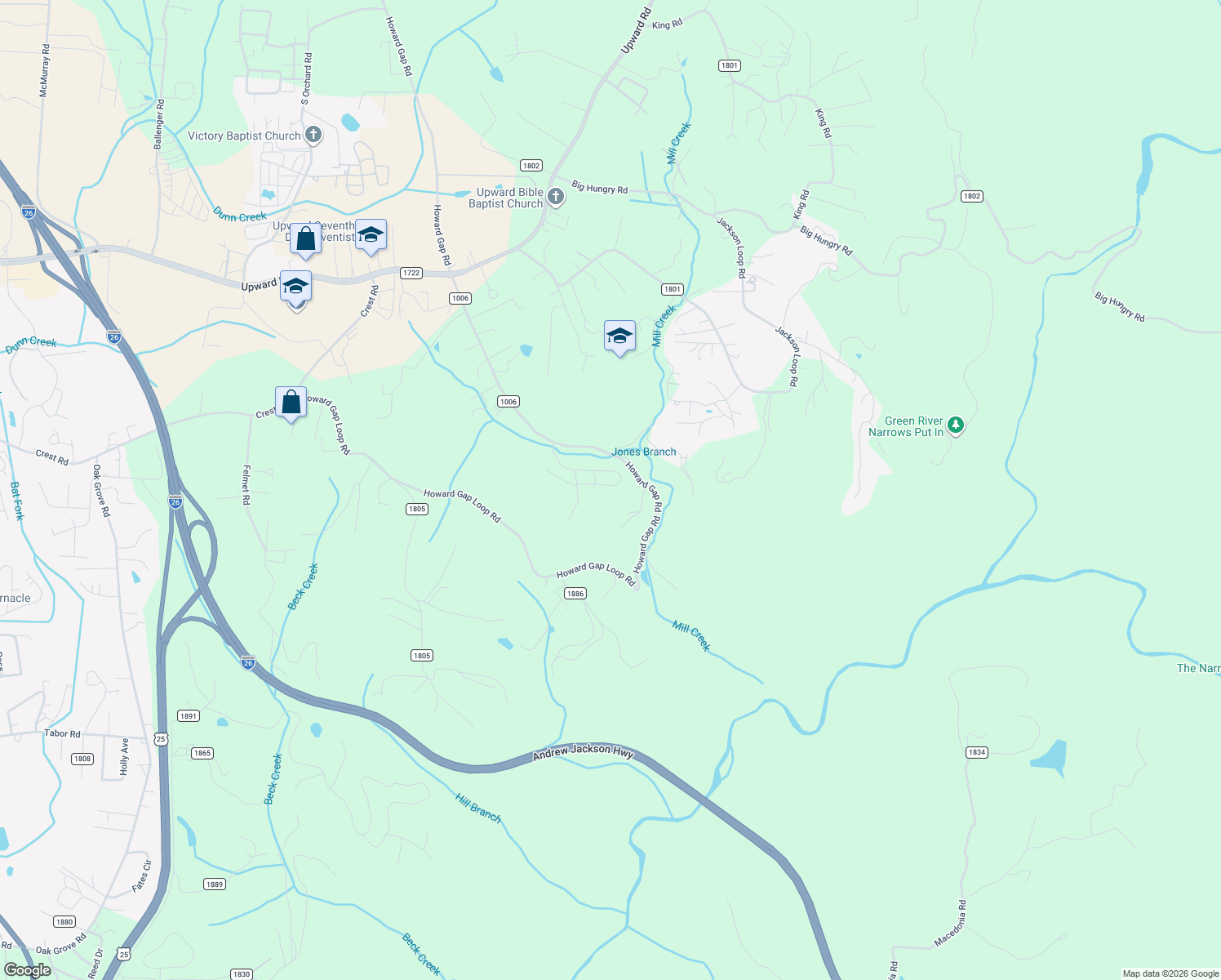 map of restaurants, bars, coffee shops, grocery stores, and more near 201 Wisdom Cove Road in Flat Rock