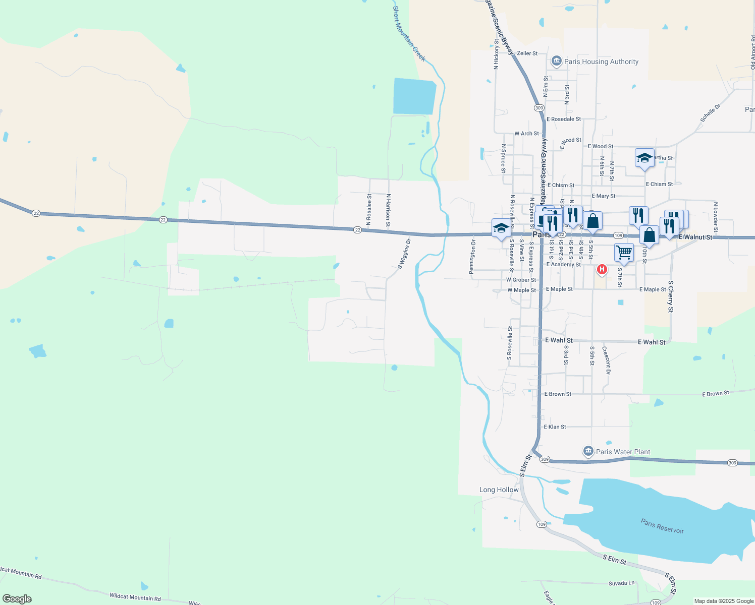 map of restaurants, bars, coffee shops, grocery stores, and more near 1502 W Bryan St in Paris