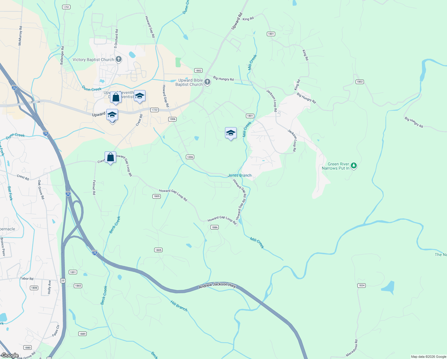 map of restaurants, bars, coffee shops, grocery stores, and more near 6259 Howard Gap Road in Flat Rock