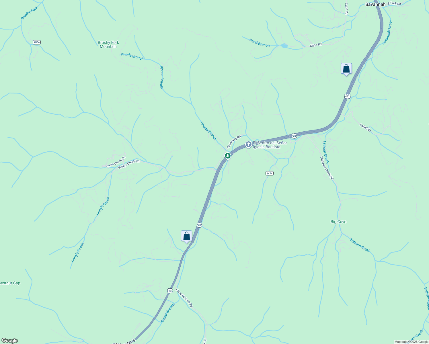 map of restaurants, bars, coffee shops, grocery stores, and more near 7353 US-441 South in Sylva