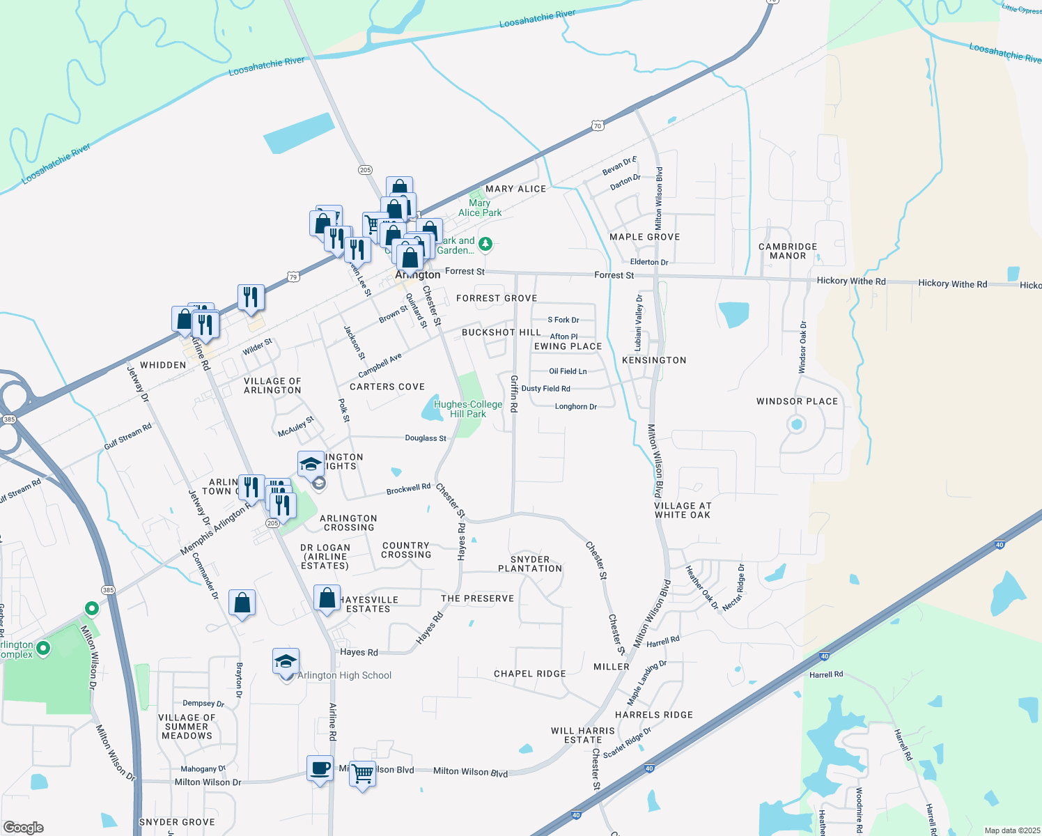 map of restaurants, bars, coffee shops, grocery stores, and more near 5970 Griffin Road in Arlington