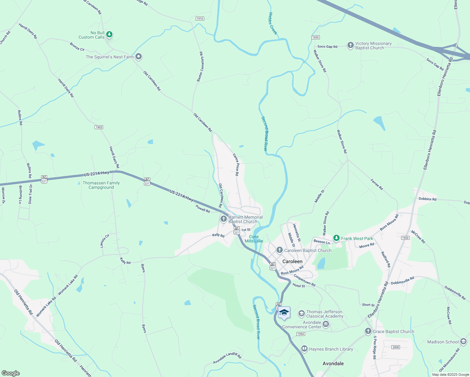 map of restaurants, bars, coffee shops, grocery stores, and more near 376 Vance Price Road in Forest City