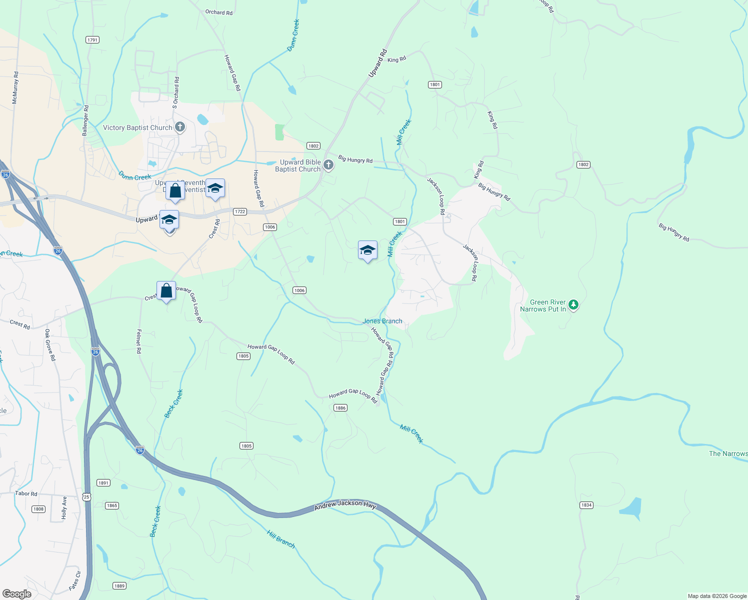 map of restaurants, bars, coffee shops, grocery stores, and more near 6259 Howard Gap Rd in Flat Rock