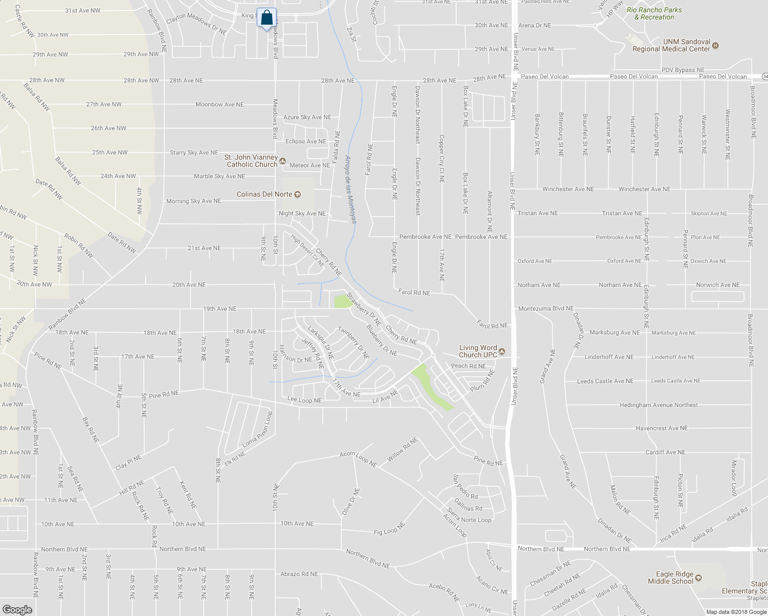 map of restaurants, bars, coffee shops, grocery stores, and more near 1988 Cherry Road Northeast in Rio Rancho