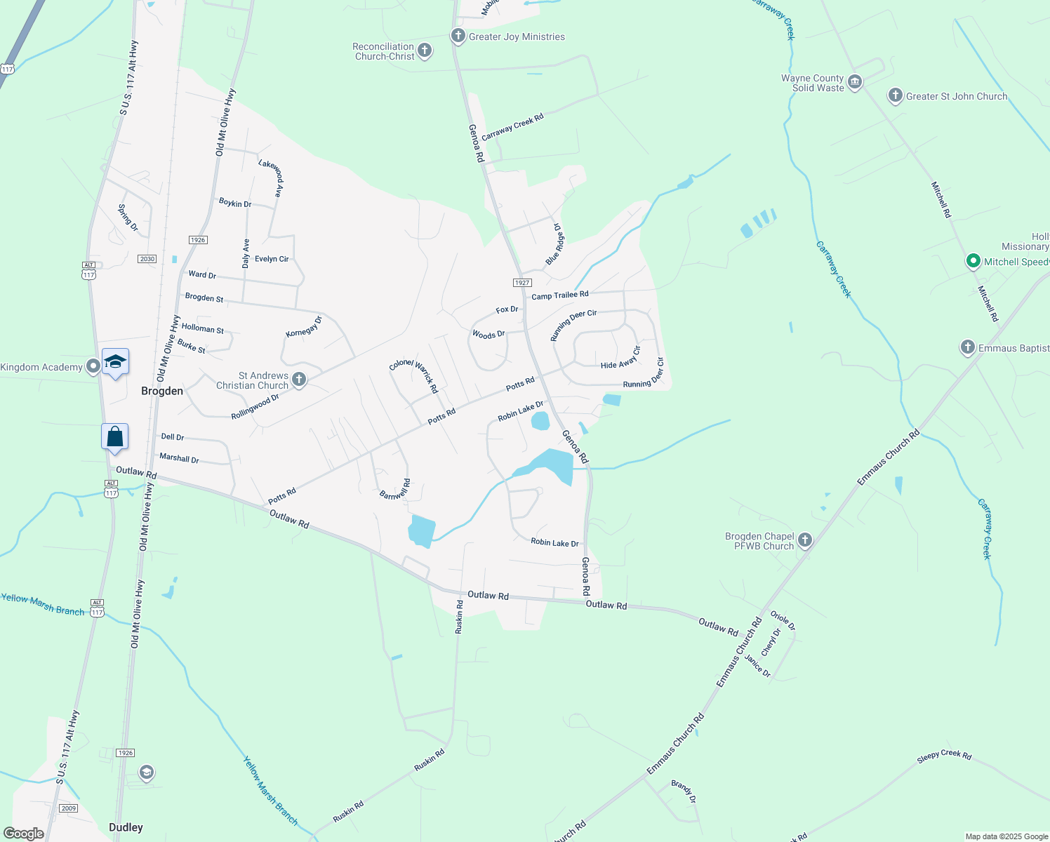 map of restaurants, bars, coffee shops, grocery stores, and more near 103 Allison Drive in Dudley