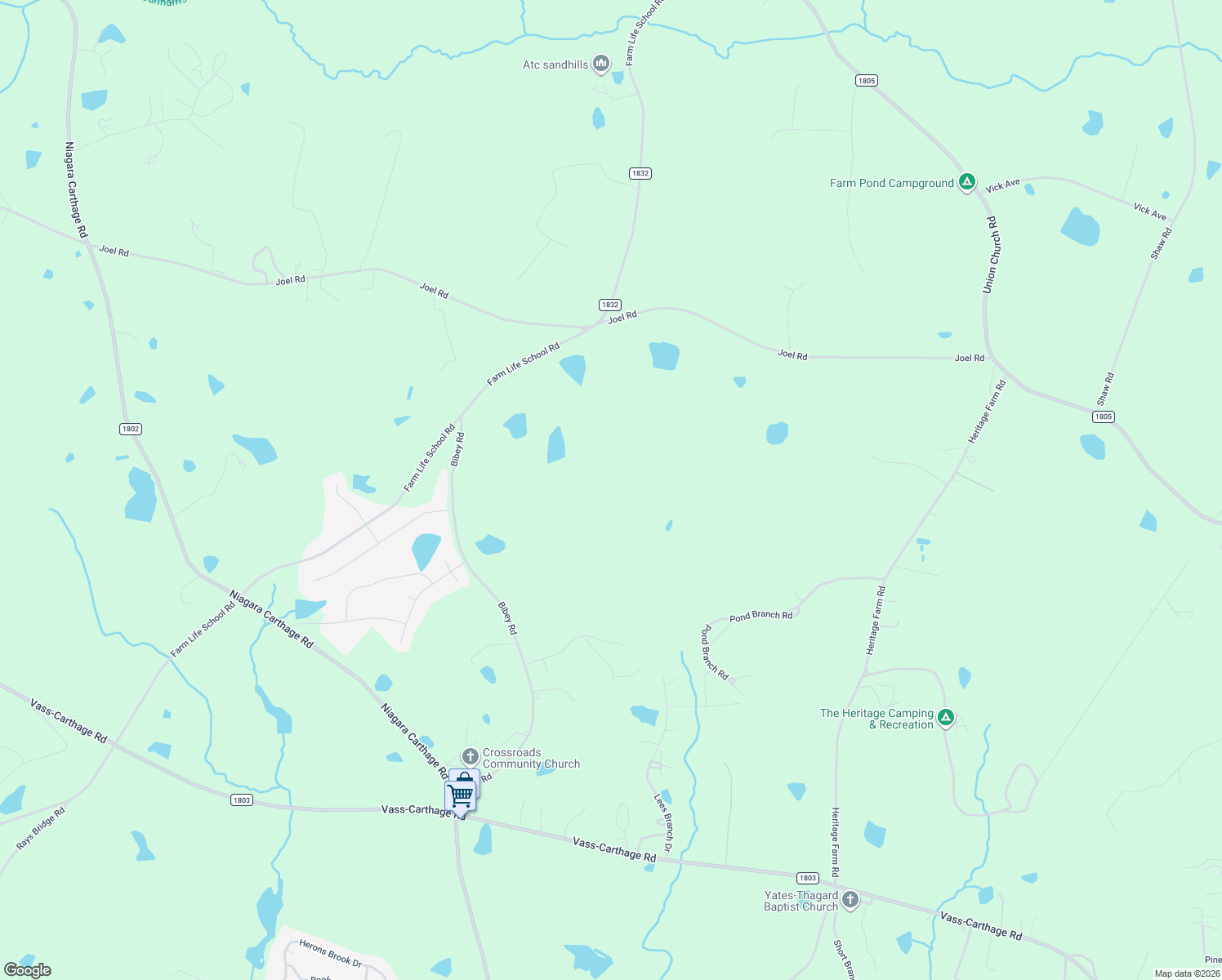 map of restaurants, bars, coffee shops, grocery stores, and more near 837-1073 Farm Life School Road in Carthage