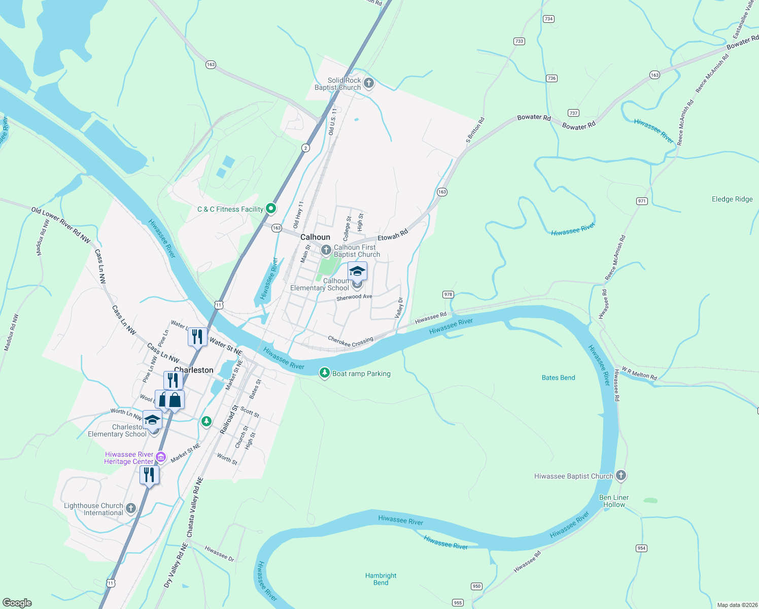 map of restaurants, bars, coffee shops, grocery stores, and more near 120 Fairhill Avenue in Calhoun